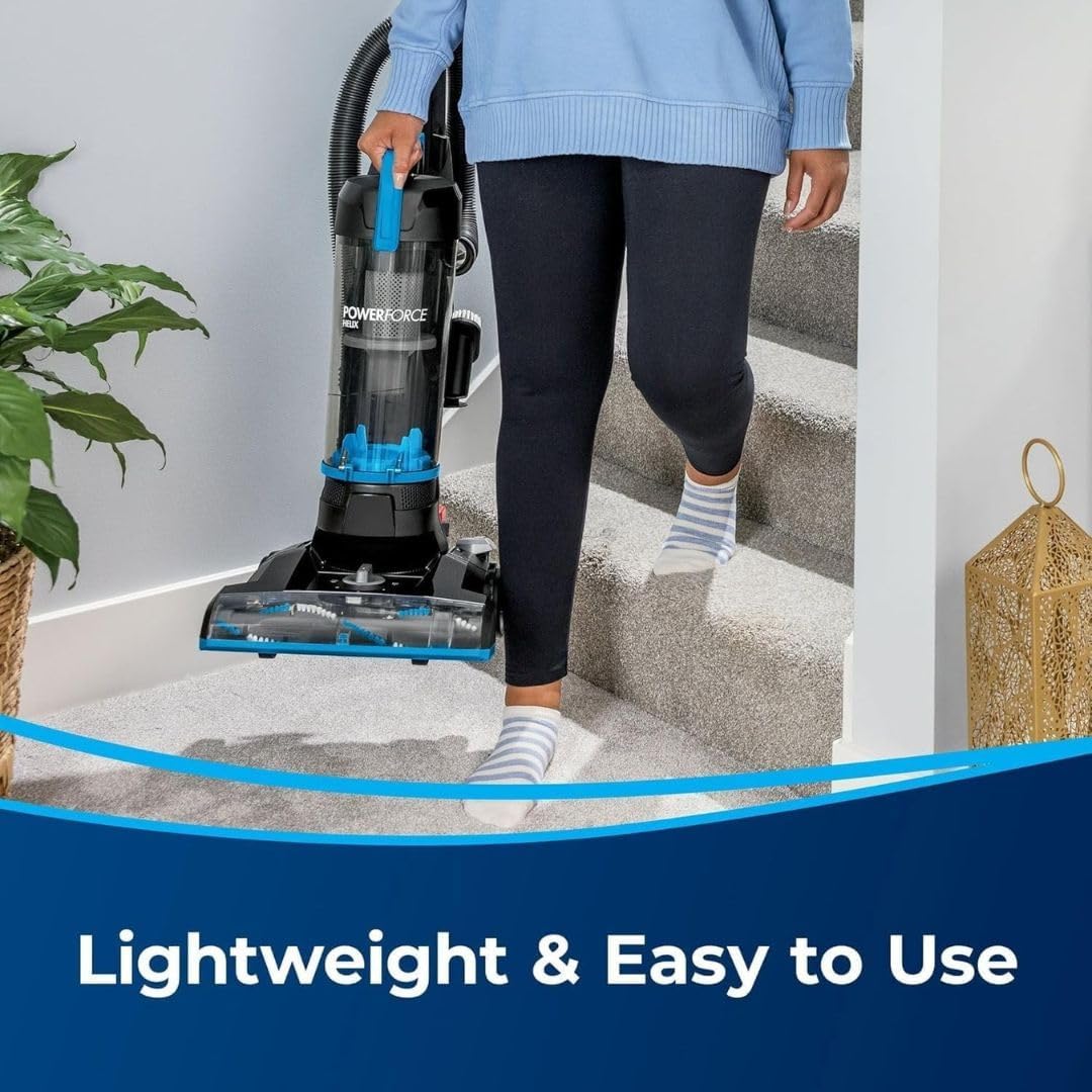 BIISSEELL PowerForce Helix Upright Vacuum Cleaner with Cyclonic Dirt Separation, 5-Height Settings & Washable Filters (Blue)