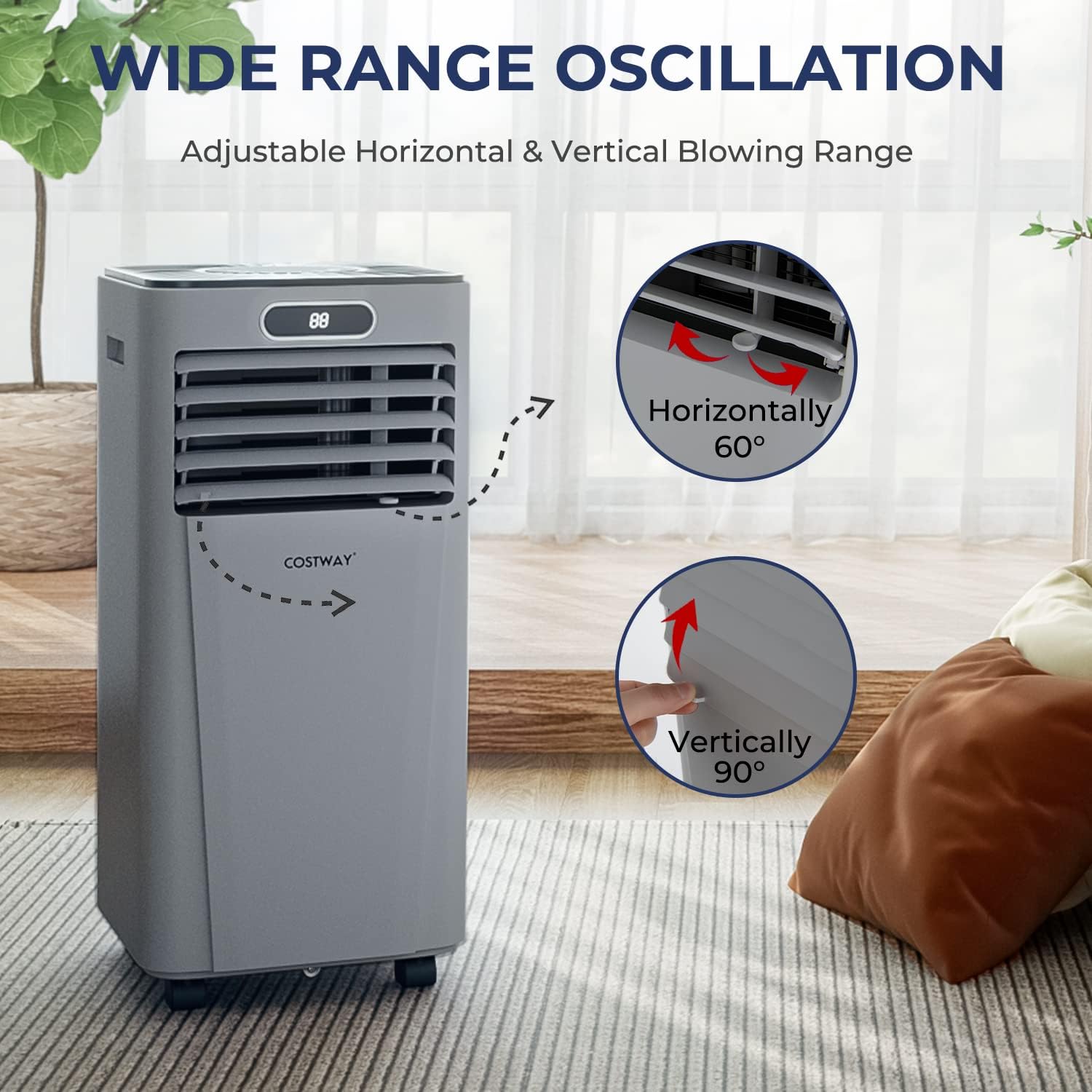 COSTWAY Portable Air Conditioner, 8000BTU AC Unit with Drying, Fan, Sleep Mode, 24H Timer, Remote Control, Cools Room up to 230 Sq. ft, for Home & Office Use, Window Kit Included(8000BTU-Grey)