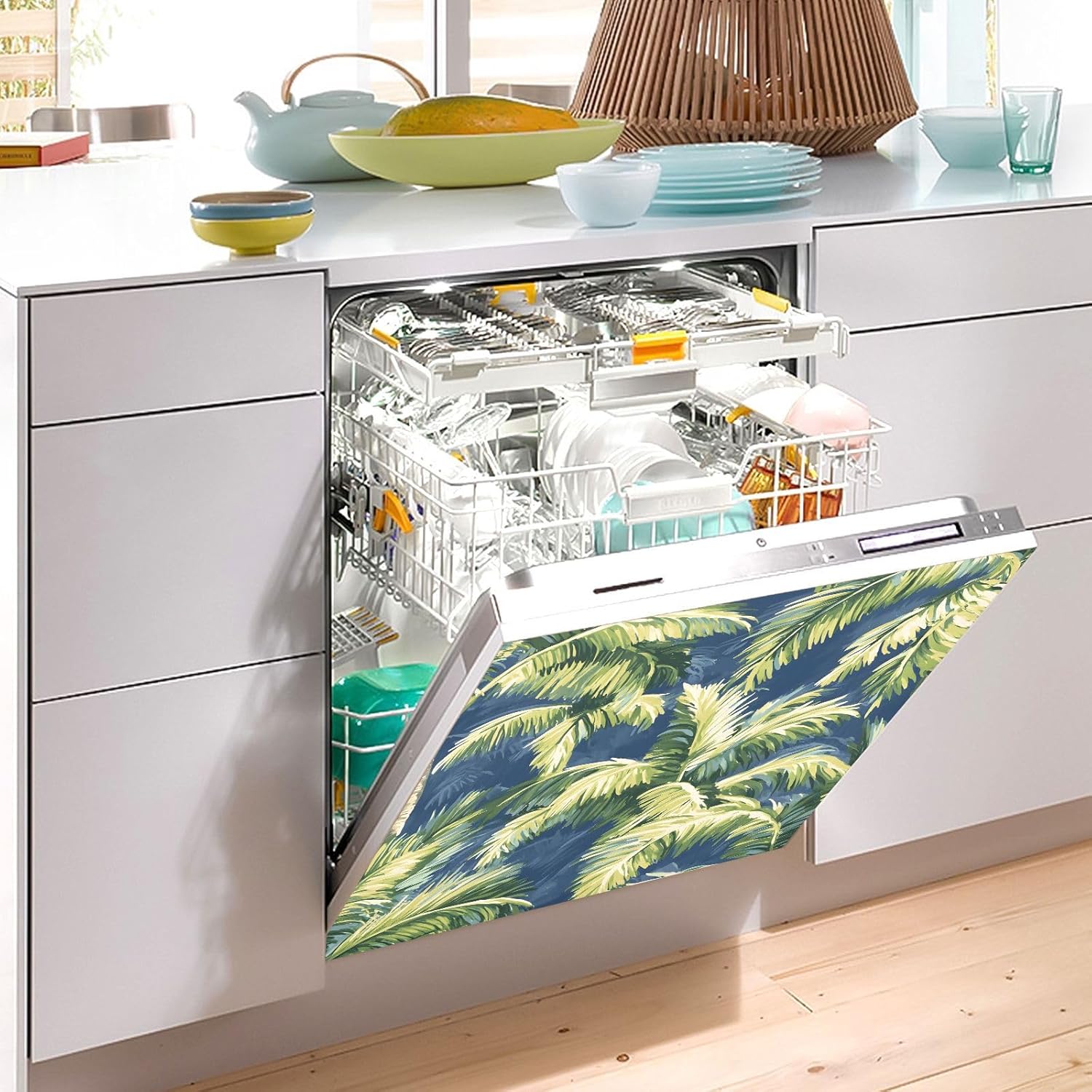 Dishwasher Magnet Cover Large Magnetic Stickers Green Palm Trees Pattern Front Dishwasher Cover Reusable Decal for Home Kitchen Anti-Scratch Refrigerator Decorative Lid Washing Machine Laundry 23