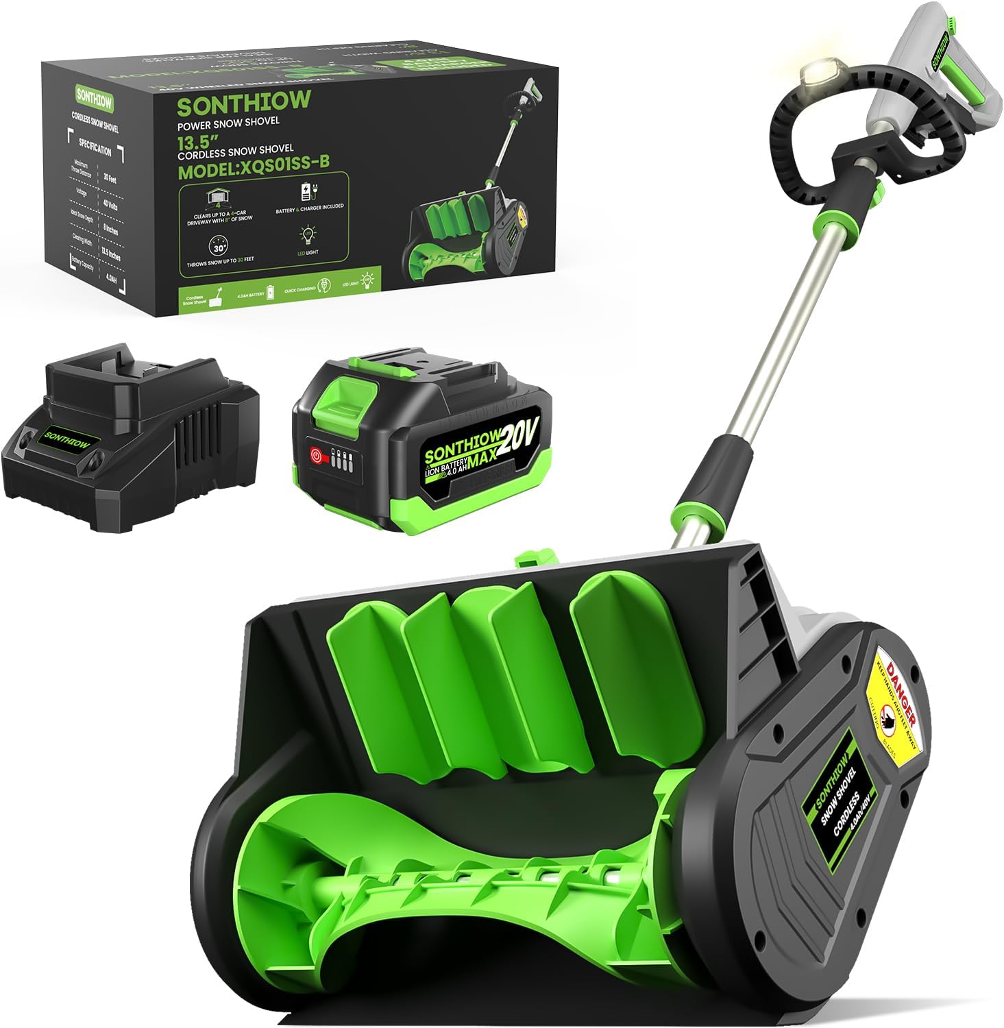 Brushless Cordless Snow Shovel, 13Inch Electric Snow Blower with 4.0 Ah Battery and Charger, Battery Powered Snow Removal with 25FT Throw Distance for Driveway,Steps, Patio, Sidewalk