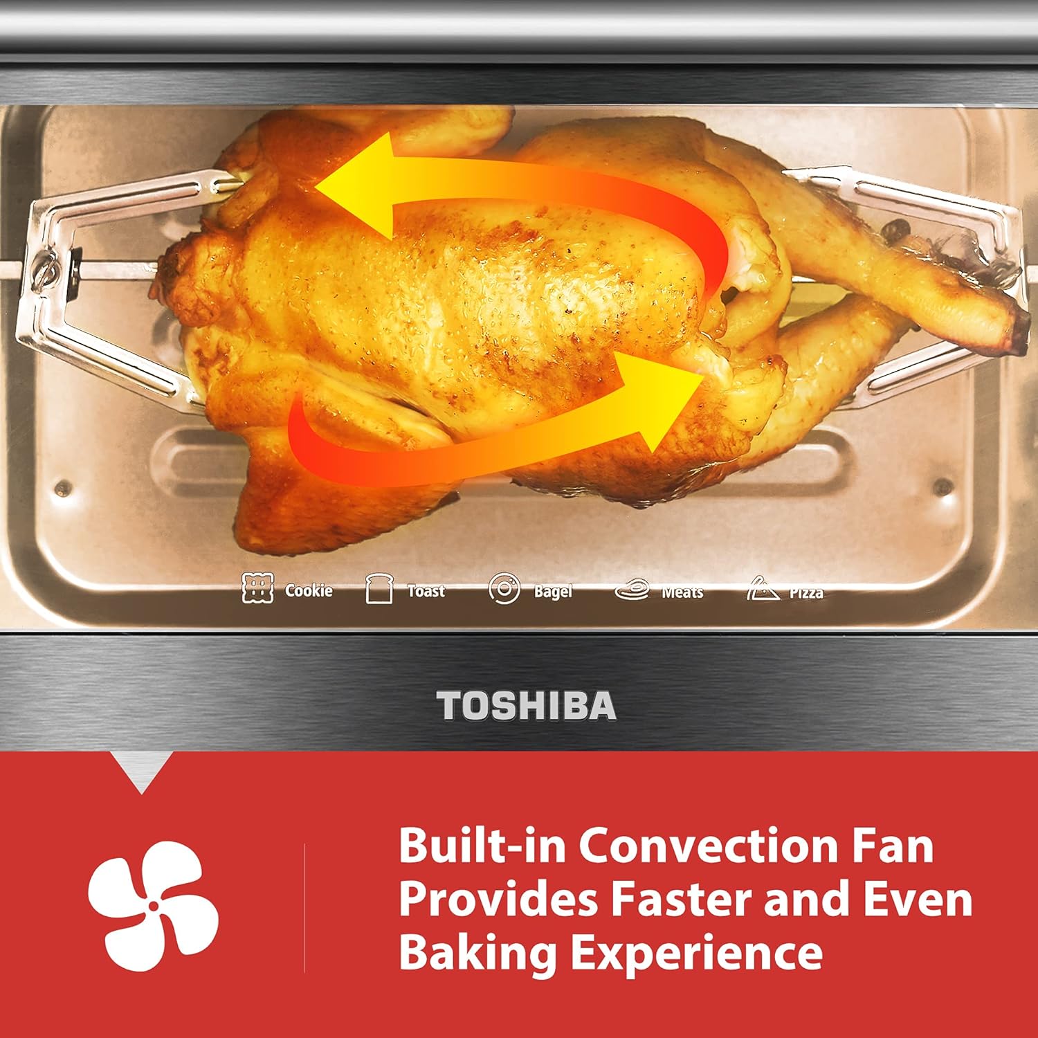 Toshiba ML-EM45P(BS) Countertop Microwave Oven, 1.6 Cu.ft, Black Stainless Steel, Non-inverter Technology & AC25CEW-BS Toaster Oven, 6-Slice Bread/12-Inch Pizza, Black Stainless Steel, 1500W