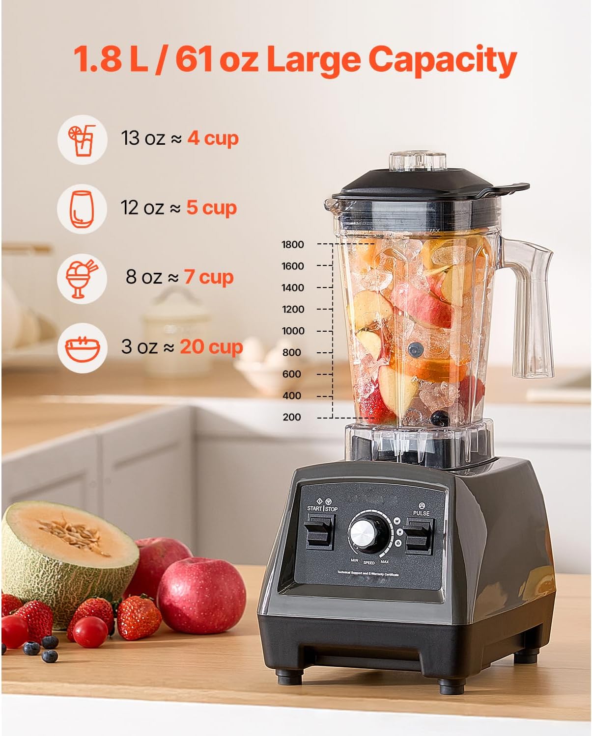 Happybuy 1400W Smoothie Blender - Your Kitchen's Ultimate Powerhouse! This professional - level blender, packing a 1400W punch, can quickly blend smoothies, milkshakes, and juices.