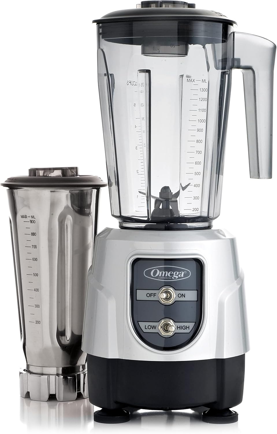 Omega BL390S Blender 1-HP Motor with Tritan Copolyester and Stainless Steel Container Combo Pack, 48-Ounce, Silver
