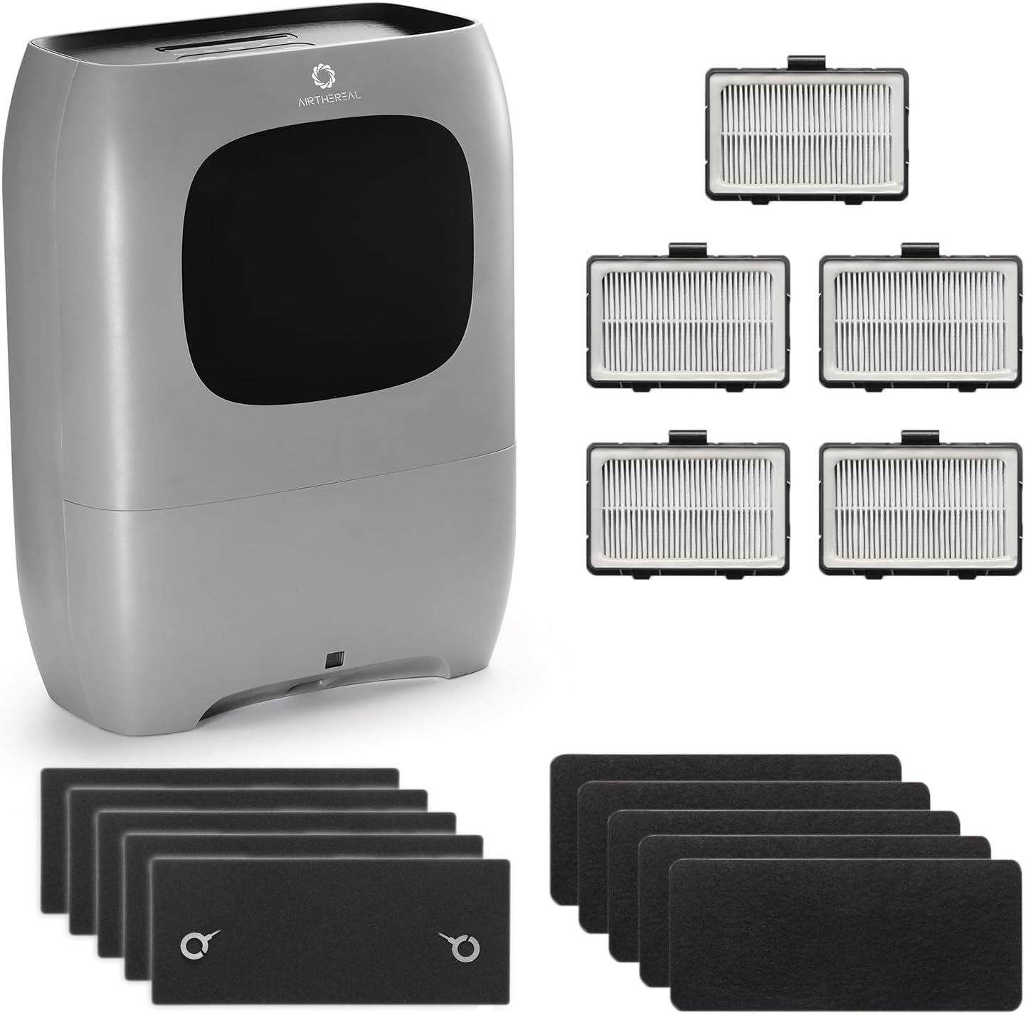 AIRTHEREAL Bundle | T1 Touchless Vacuum Automatic Dustpan with 4-Set Replacement Filters - Powerful Corded Canister Vacuum for Sweeping Salon, Pet Hair, Food, Dirt, Kitchen