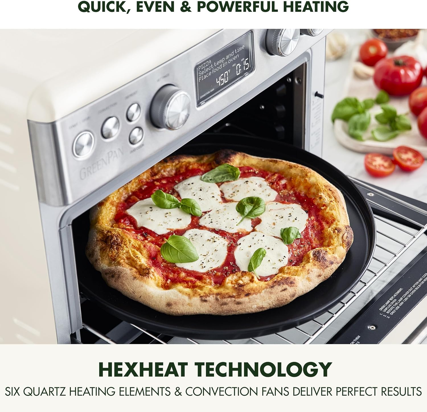 GreenPan 13-in-1 Elite Countertop Convection Oven & Air Fryer, PFAS-Free Ceramic Tray & Pizza Pan, Adjustable Racks, Multifunction Presets, Toaster, Bake, Broil, Roast, Proof, Dehydrate, Cloud Cream