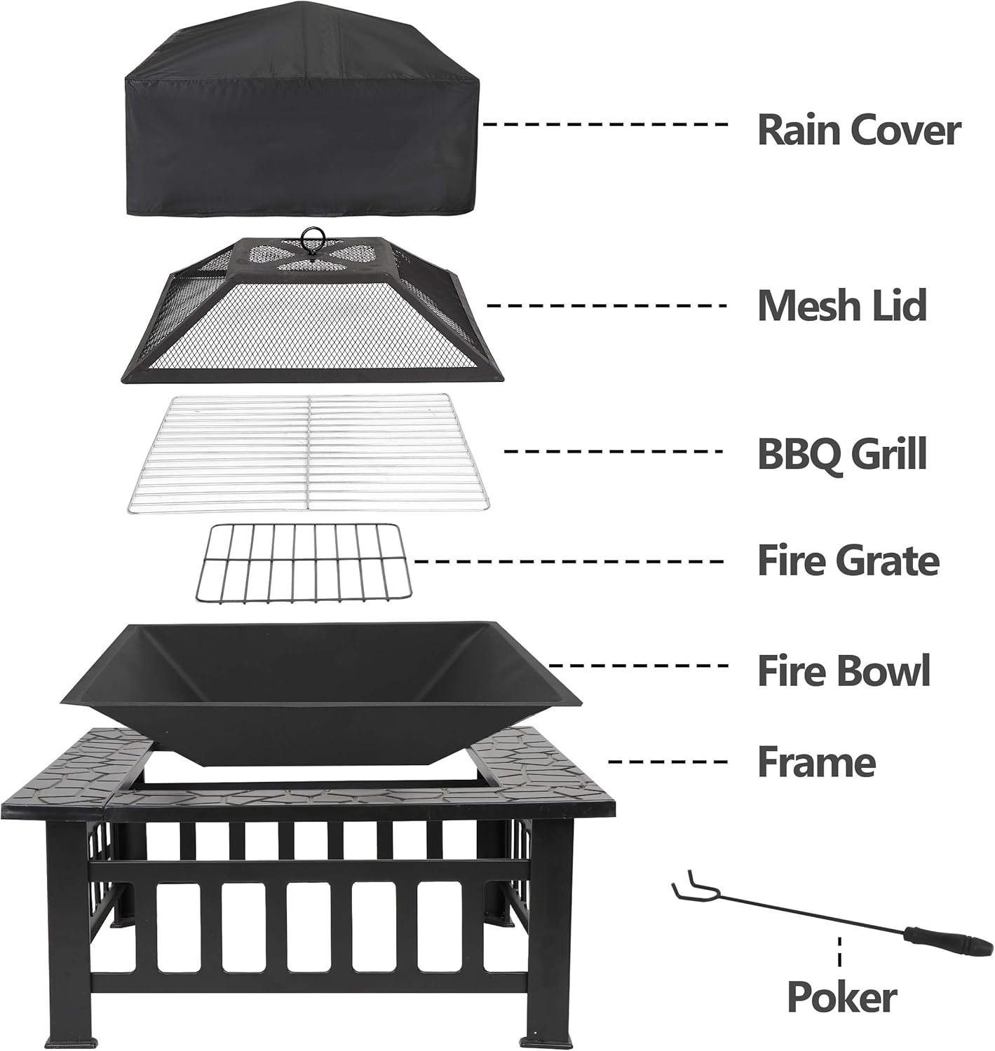 32 in Outdoor Fire Pit for Outside Wood Burning Bonfire Patio BBQ Camping Picnic Bronze Outdoor, Table Top Fire Bowl Garden Stove with Spark Screen & Waterproof Cover