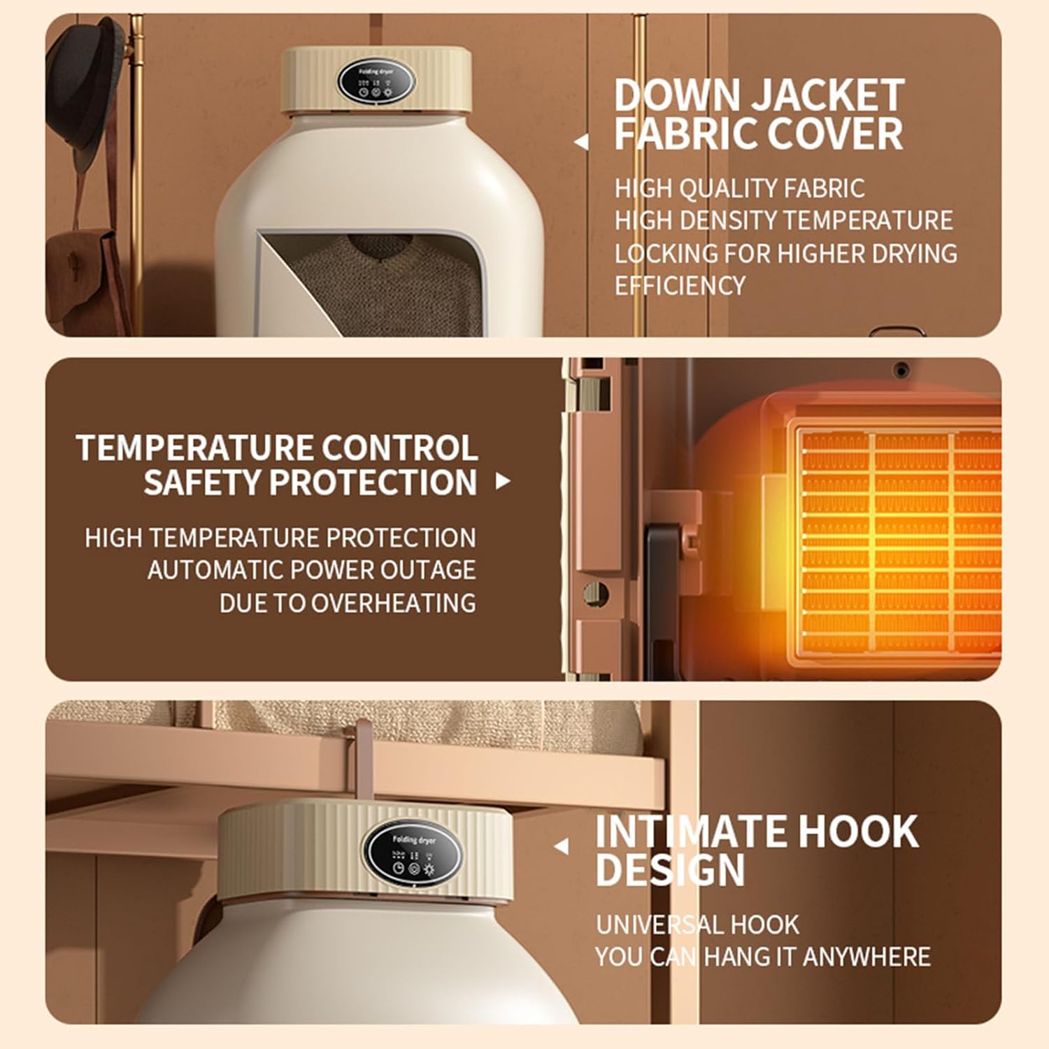 Electric Clothes Dryer, Touch Screen Dryer, 360° Cycle Drying, Ptc Heating Method, 2-Speed Adjustment, 3-Speed Timed Drying, Suitable For Drying Shirts, T-Shirts, Shorts, Vests,Pink