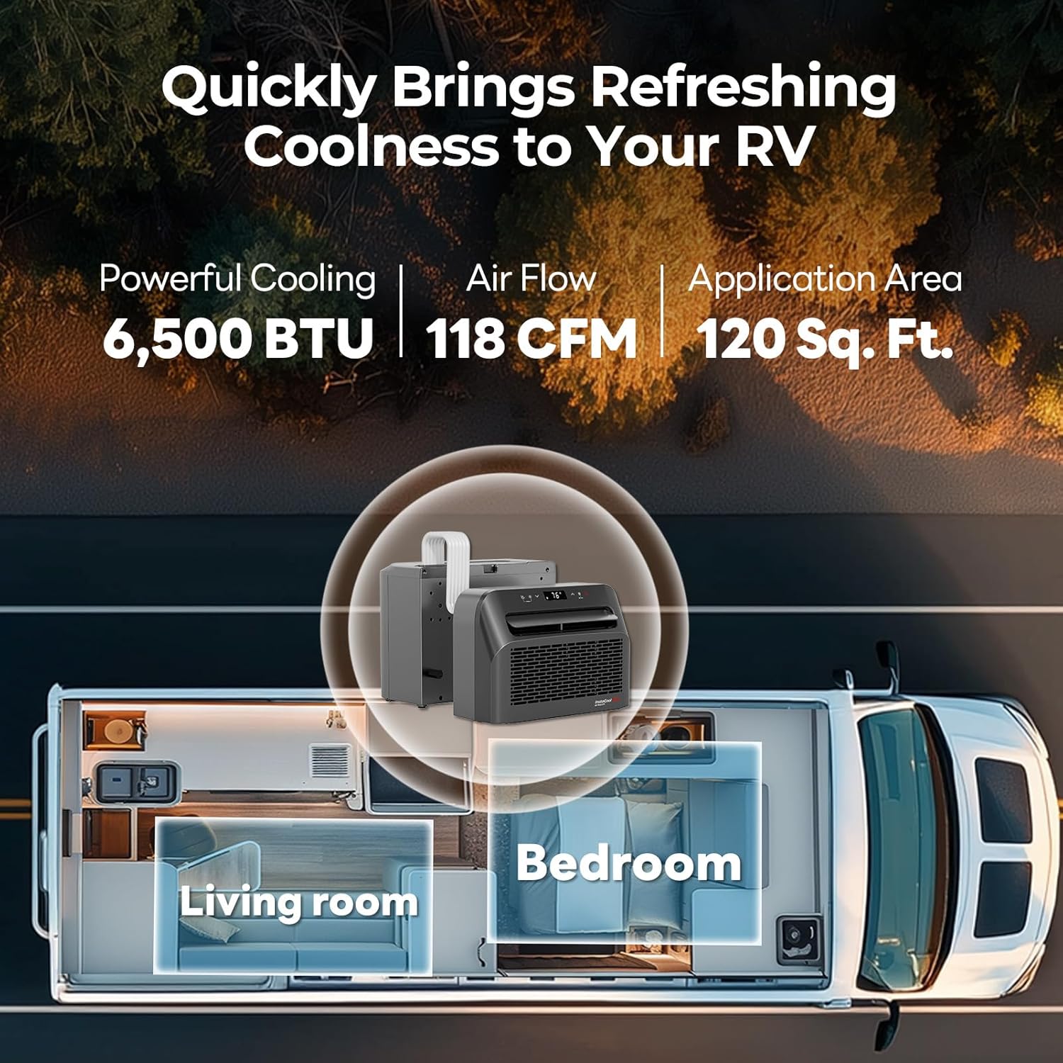 FOGATTI RV Window Air Conditioner, 6500 BTU Cools up to 120Sq.ft, 4-in-1 U Shaped AC Unit with Remote Control, Suitable For RV and House-workshop, included Window Installation Kits (Silver Grey)