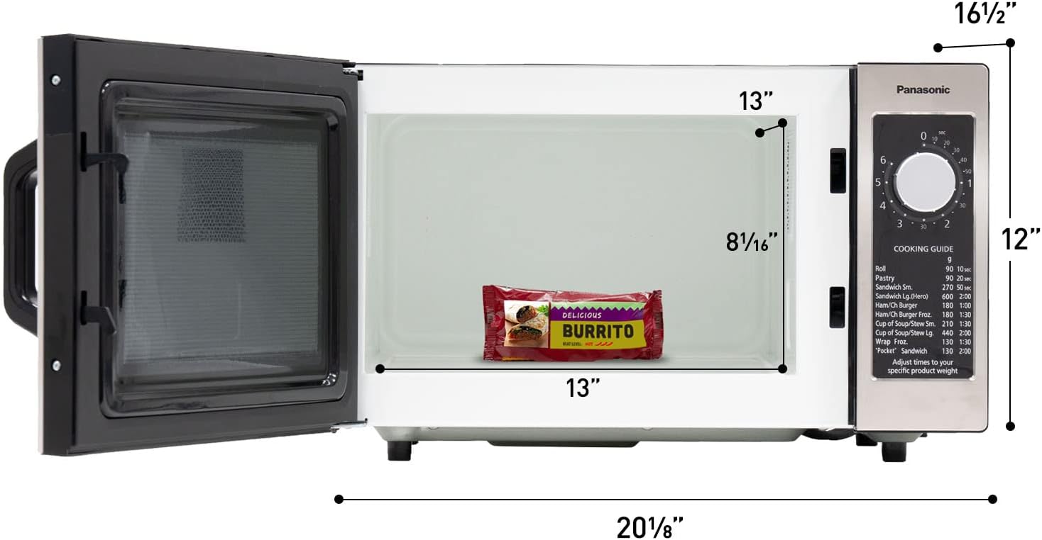 Panasonic NE-1025F Compact Light-Duty Commercial Microwave Countertop Oven with 6-Minute Electronic Dial Control Timer, Bottom Energy Feed, 1000W, 0.8 Cu. Ft. Capacity Silver