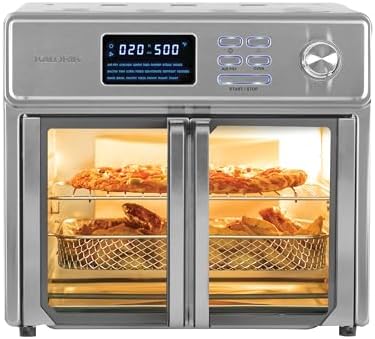 Kalorik MAXX Air Fryer Oven, 26 Quart 10-in-1 Countertop Toaster Oven & Air Fryer Combo - Fry, Bake, Roast, Rotisserie, & More, Large Glass French Doors & 9 Accessories, 1700-Watts, Stainless Steel
