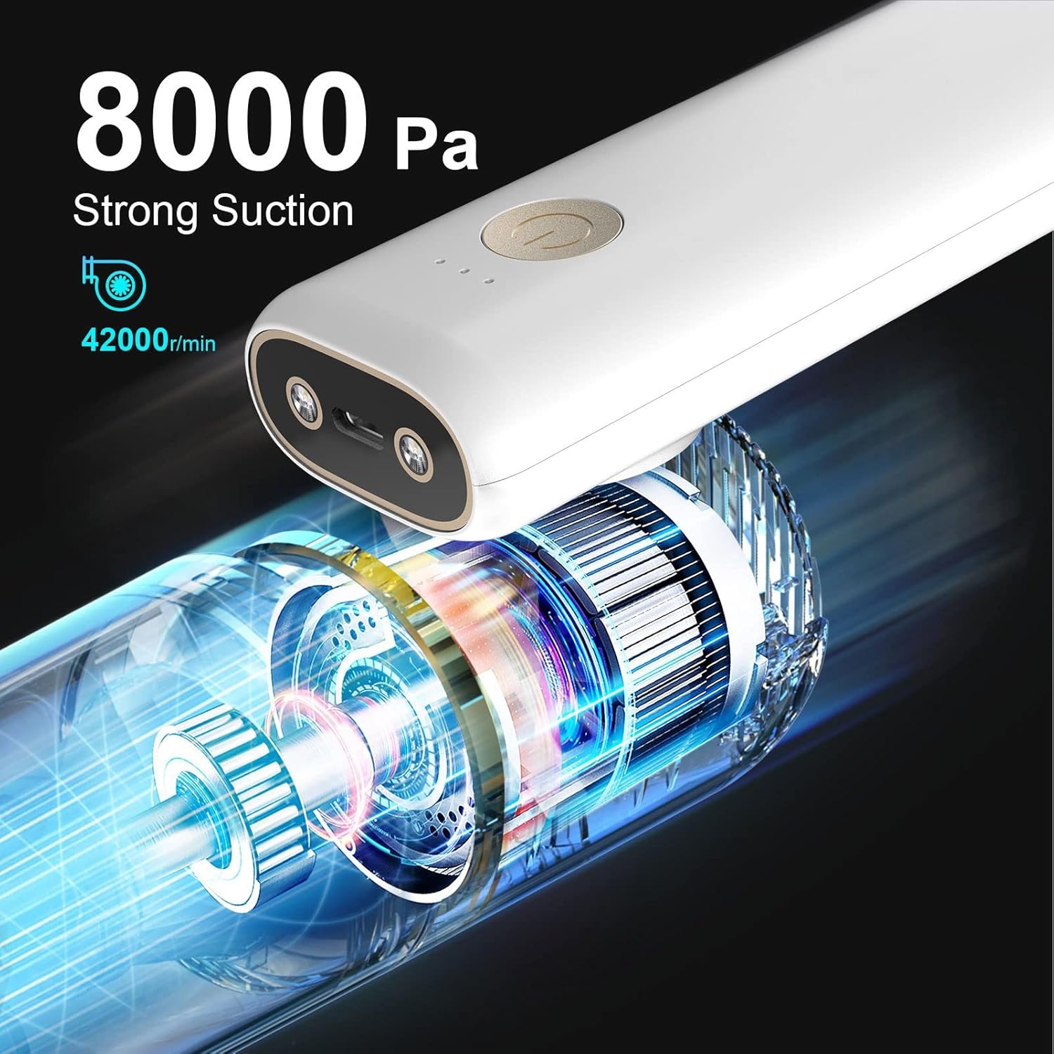 Hand Held Vacuum, Cordless Car Vacuum Cleaner Strong Suction Mini Hand Vacuum LED Light Rechargeable for Car Interior Home (Color : White)