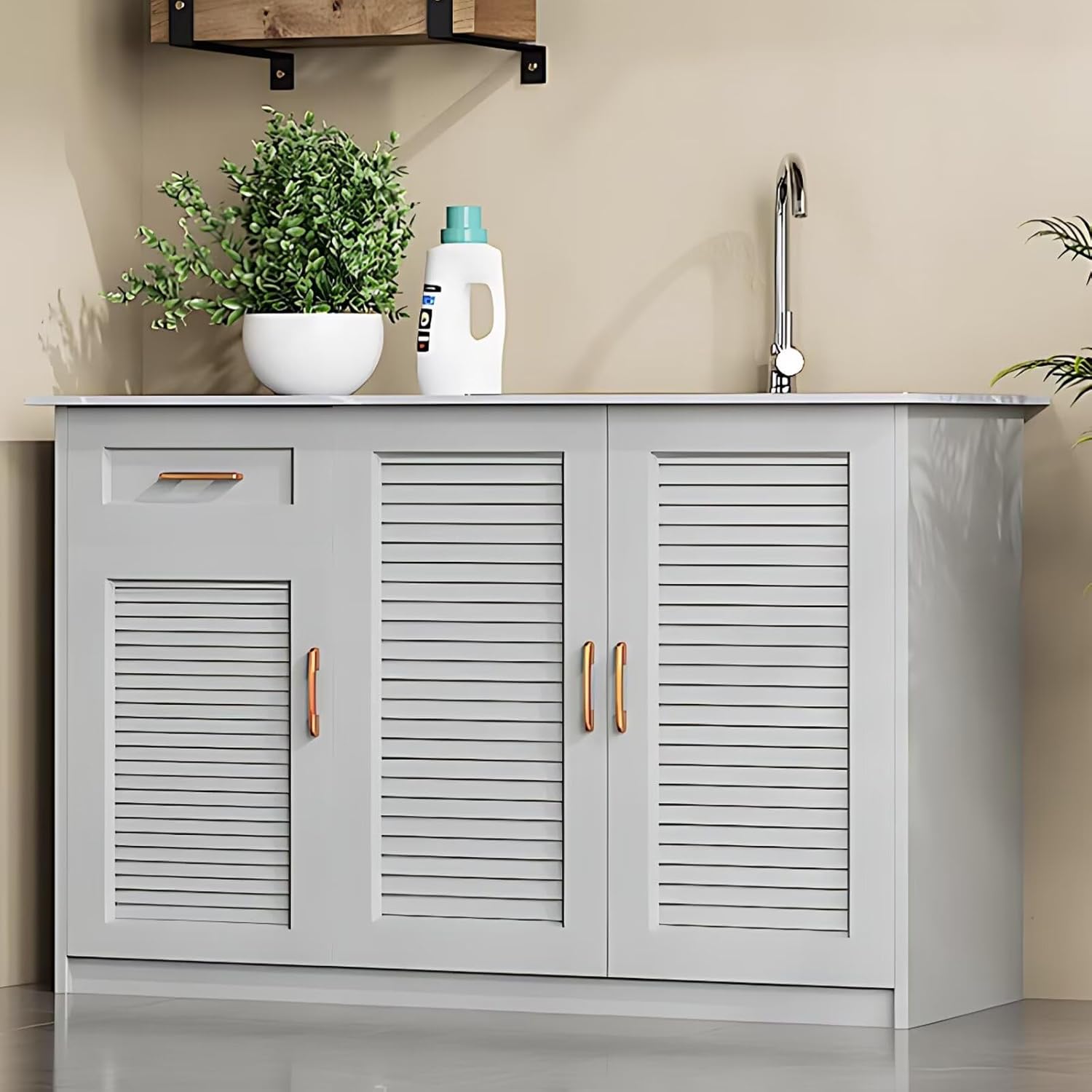 Outdoor Kitchen Cabinet with White Aluminum Panel,Cabinet Includes Metal Handle,Spacious Lockers,Stainless Steel Sink for Garden,Balcony(55.12IN)