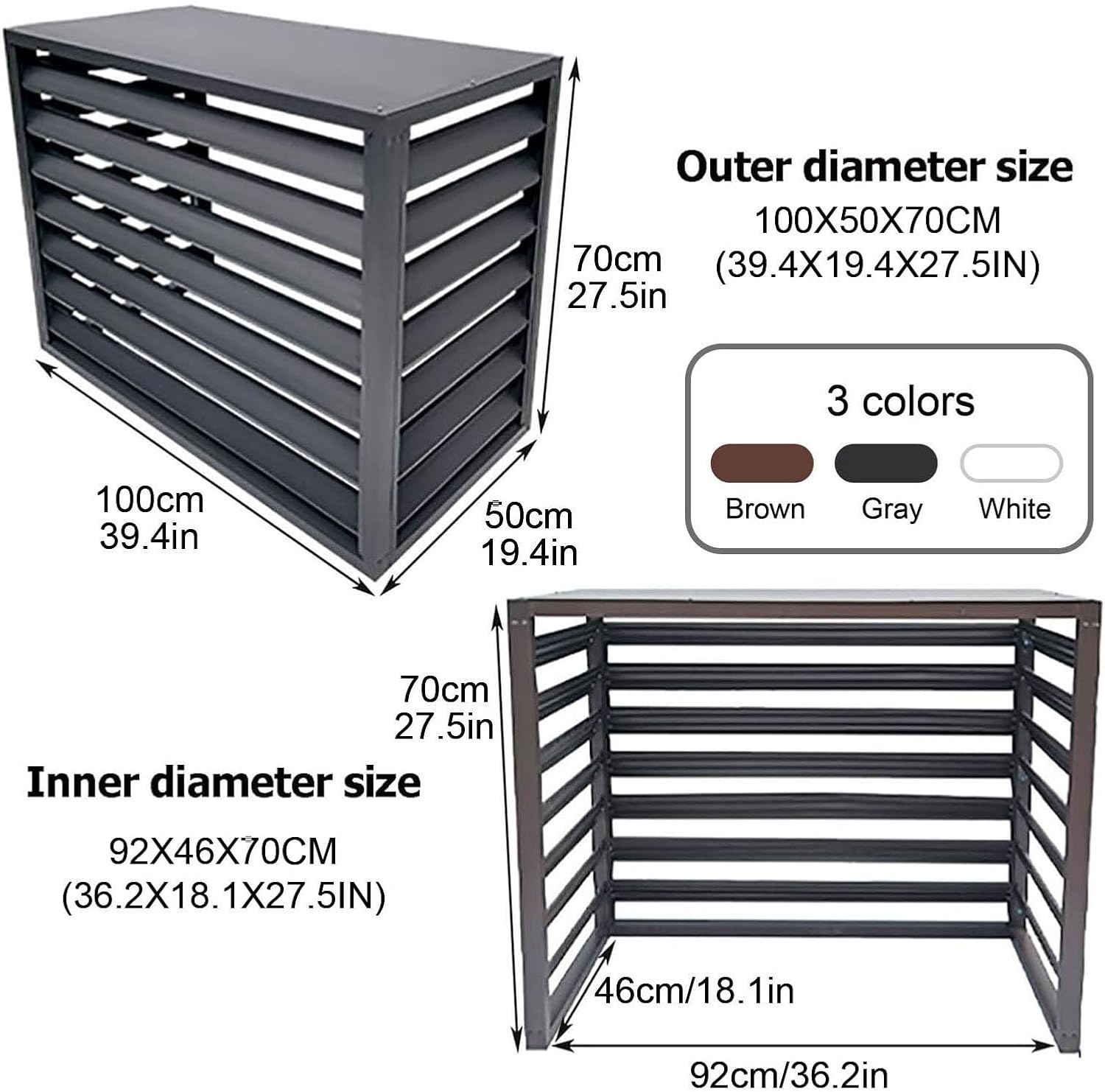 Air Conditioner Covers for Outside Units, Aluminum Air Conditioner Fence with Top Cover, Organize The Garden, for Plant Rack Privacy Screens(Gray,100cm)