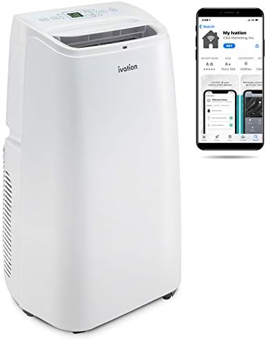 Ivation 12,000 BTU Portable Air Conditioner with Wi-Fi for Rooms Up to 450 Sq Ft (8,000 BTU SACC) 3-in-1 Smart App Control Cooling System, Dehumidifier and Fan with Remote, Exhaust Hose & Window Kit