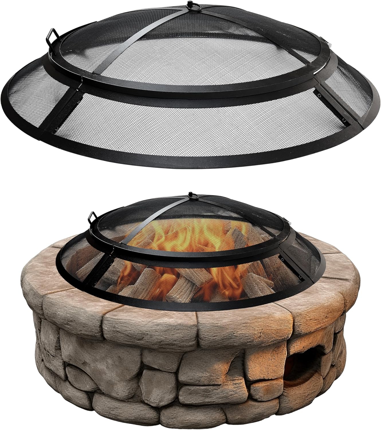 FEBTECH - Fire Pit Screen 40 inch Round Heavy Duty Outdoor FirePit Screen Round with Hook for Easy to Lift Spark Round for FirePit Ring, Firepit Replacement Screen & Fire Pit Insert