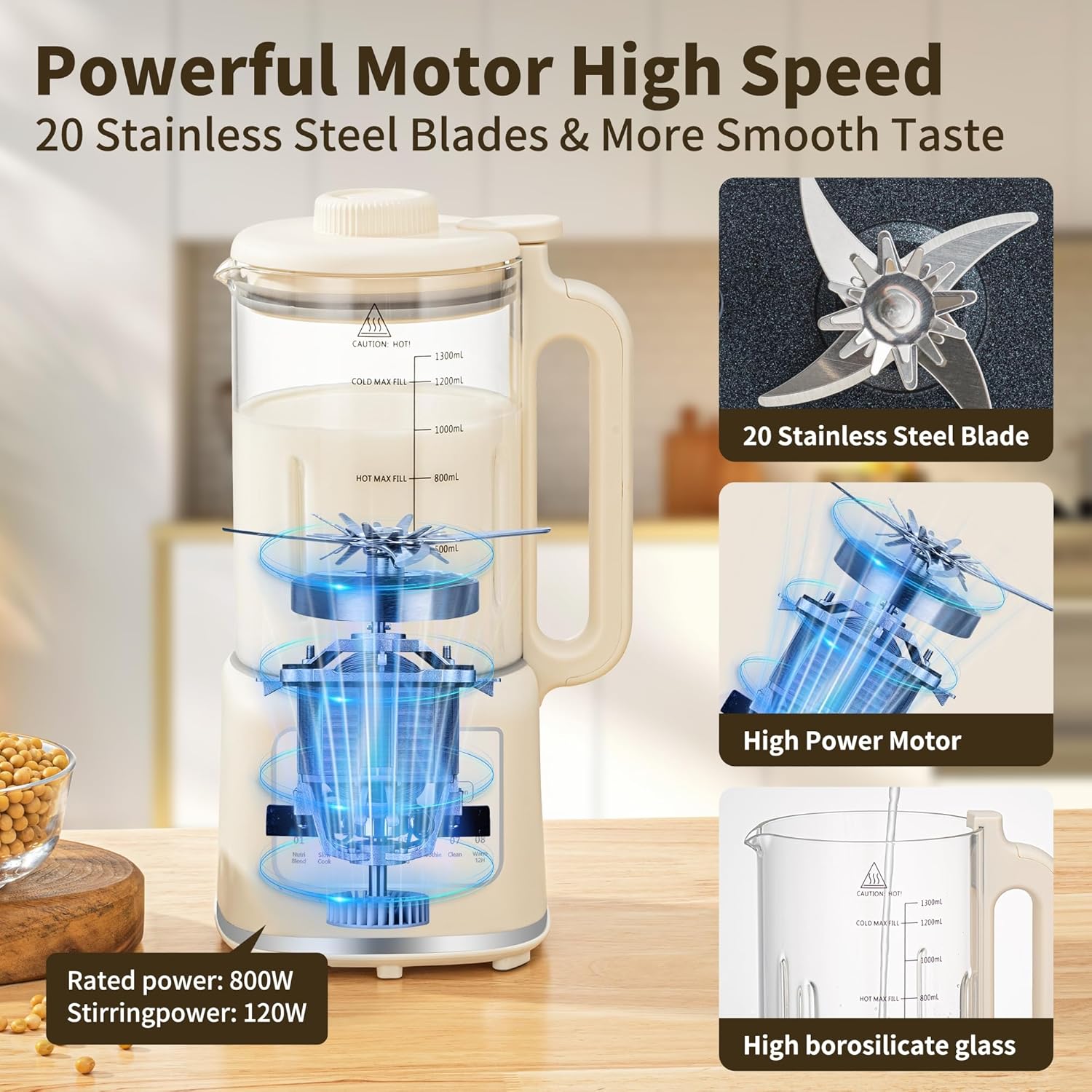 8 in 1 Nut Milk Maker Blender With 20 Bladers,40oz Soy, Almond, Oat, Coconut, Plant Based and Non Dairy Beverages, Automatic Soybean Machine With Delay Start/Keep Warm/Boil Water/Auto-clean.