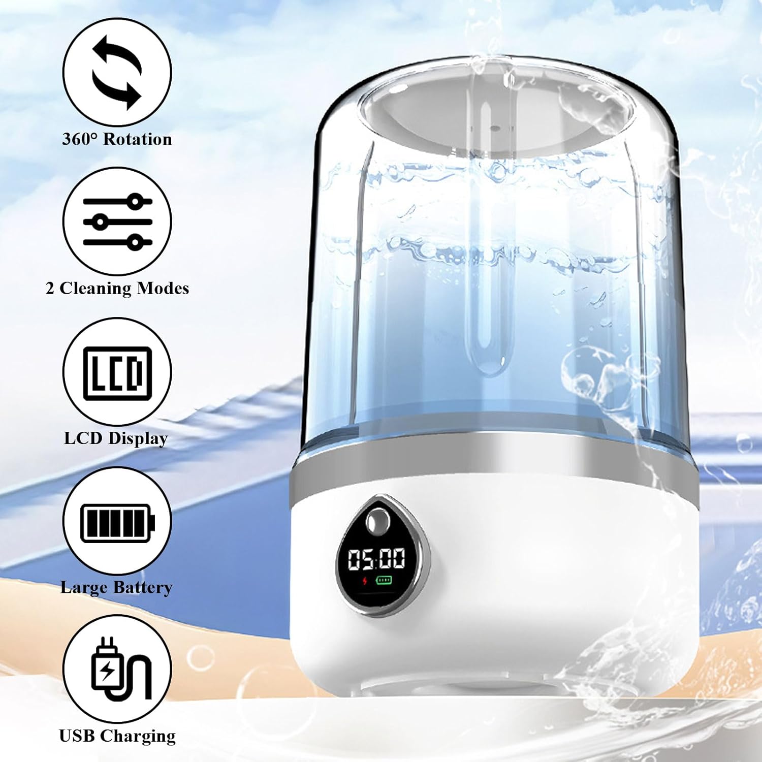 Portable Washing Machines, 1.5L Cordless Mini Washer for Bra Underwear Socks, Underwear Washing Machine, Rechargeable Washing-Machine, Small Laundry Cup for Home Travel (White)