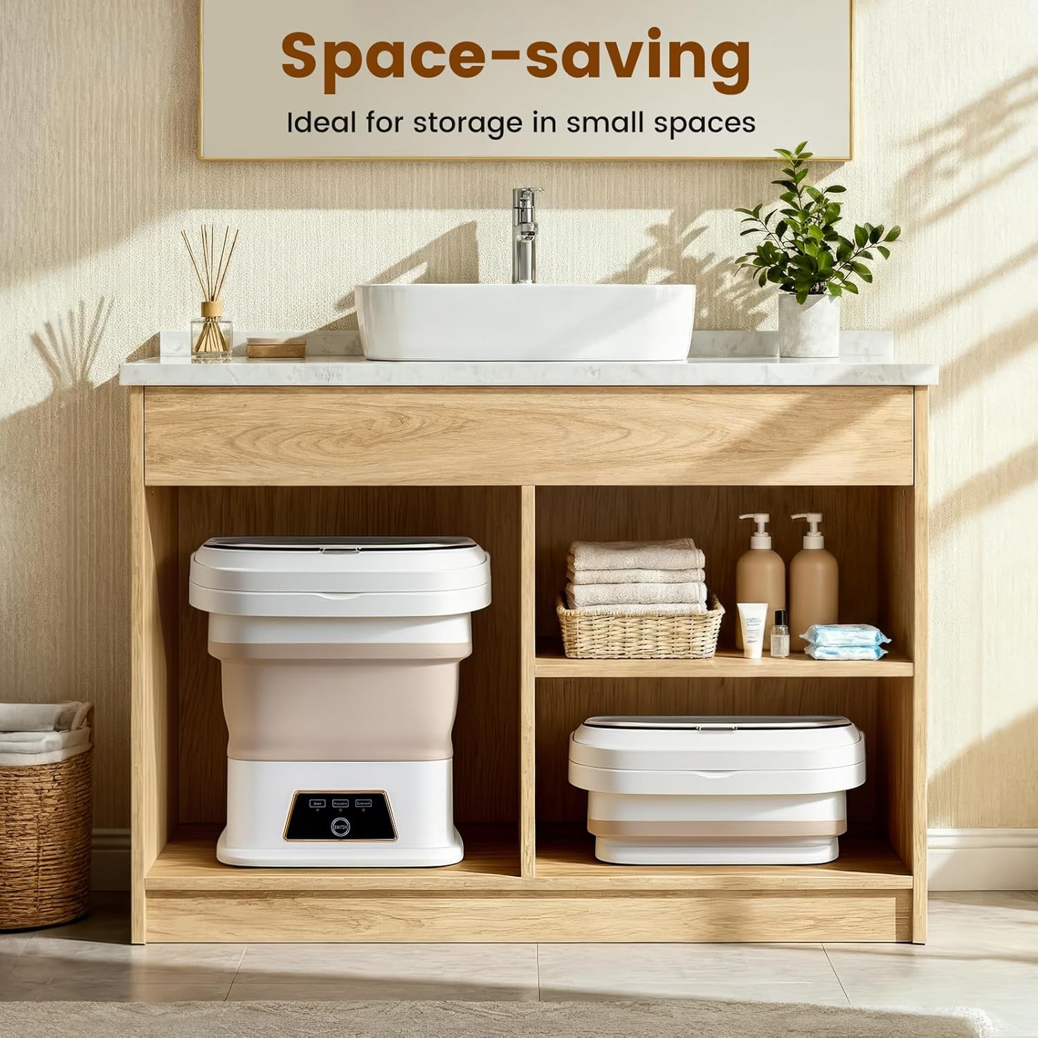 16L Portable Washing Machine, Mini Foldable Washer with Spin Dry Basket, Two Timed Laundry Modes for Small Loads, Compact Size Ideal for Apartments, Dorm Rooms, RVs, Travel (Light Gray)