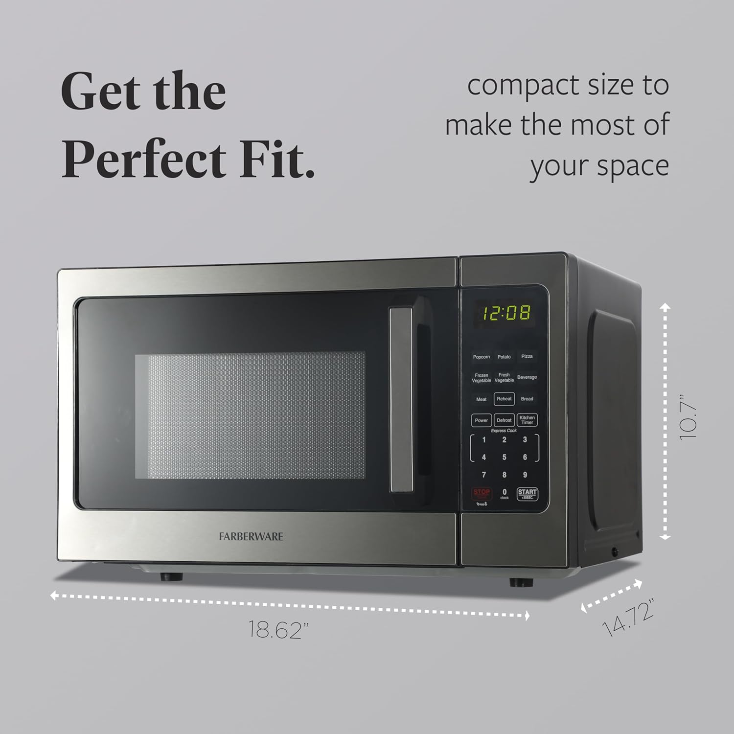 Farberware 0.9 Cu. Ft. Countertop Microwave Oven – 900 Watts Power, Auto Cook Settings, Defrost, Easy Clean and Child Safety Lock - Stainless Steel