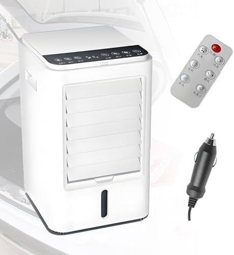 Portable Air Conditioners 4-in-1 Portable Air Cooler Fan Mini Evaporative AC Unit with 3-Speed and 4 Ice Packs Remote Control Touch Screen for Camping Office Bedroom Car 24VCar