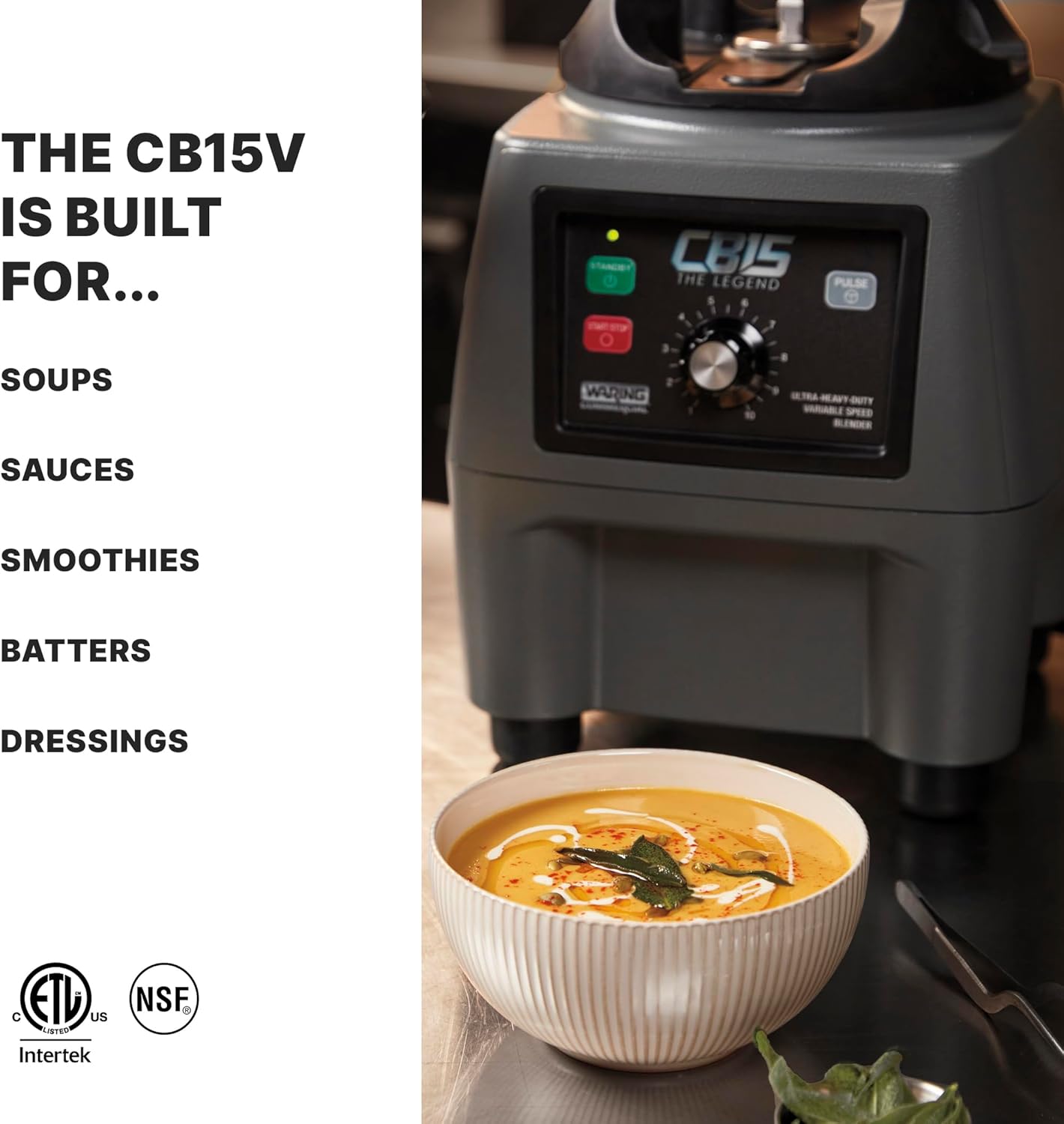 Waring Commercial CB15V Ultra Heavy Duty 3.75 HP Blender, Electric Touchpad Controls with Variable Speed, Stainless Steel 1 Gallon Container, 120V, 5-15 Phase Plug, Black