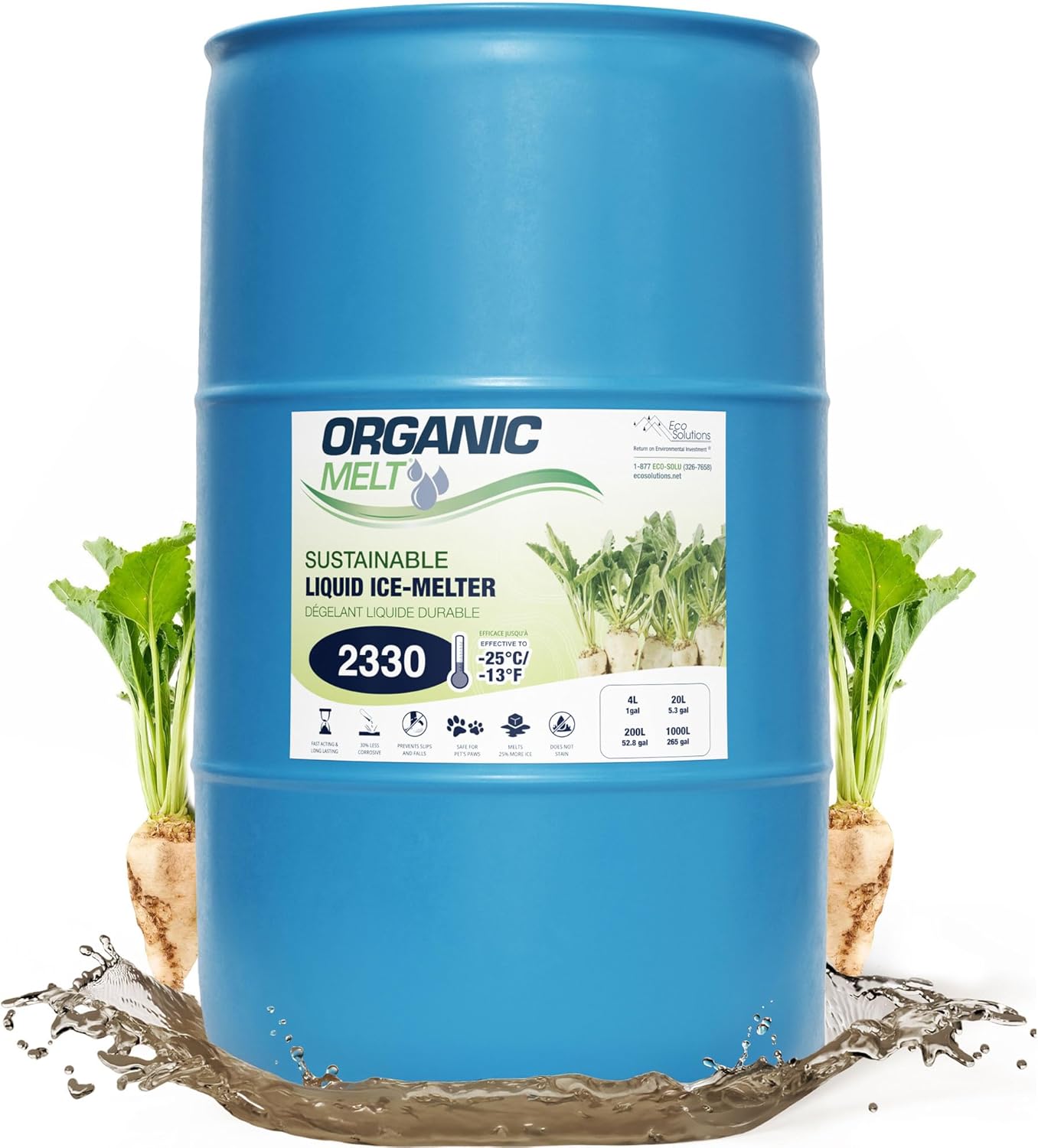 Ice Melt Safe for Concrete, Sidewalks, and Driveways – Pet-Friendly Snow Salt and Ice Melter – Organic Melt Liquid De-Icing Product – Eco-Friendly Made from Sugar Beets, 200 Litre Drum (1)