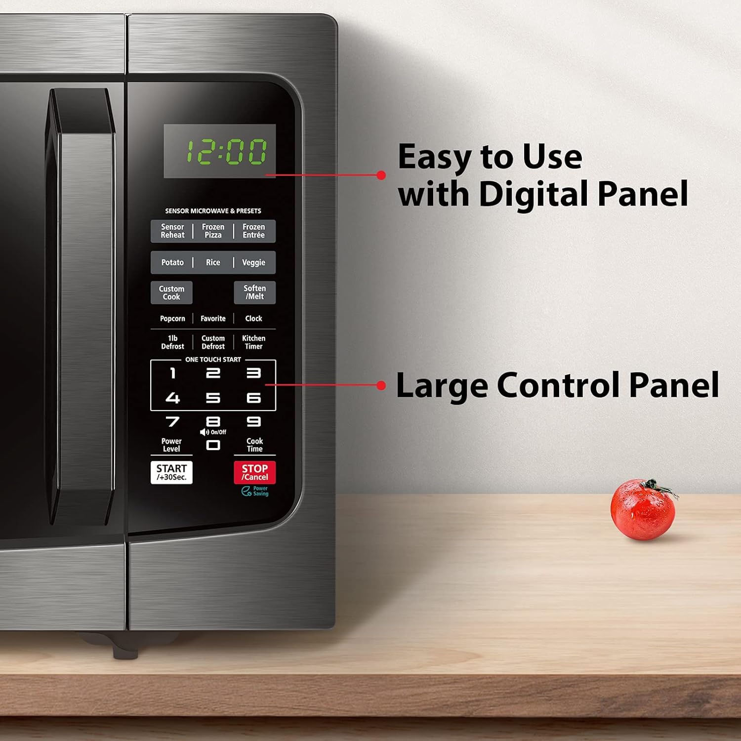 Countertop Microwave Ovens 1.2 Cu Ft, 12.4'' Removable Turntable Smart Humidity Sensor 12 Auto Menus Mute Function ECO Mode Easy Clean Interior 1100W Black Color