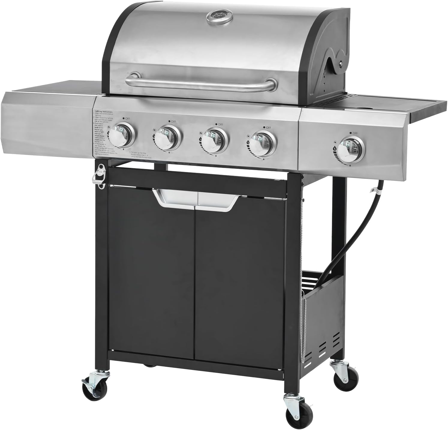 4-Burner Propane Gas Grill, Stainless Steel BBQ Grill with Side Burner, High-Powered and Abundant Cooking Space for Outdoor Patio Garden Picnic Backyard
