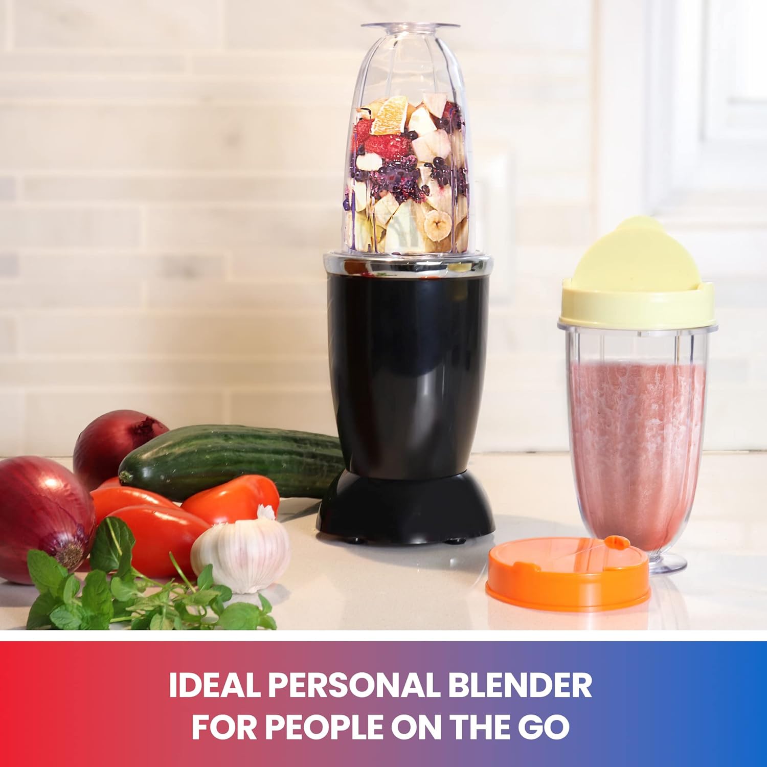 Total Chef Miracle Blender – Electric Mixer for Smoothies, Ice Crush & Pulse Function, Heavy Duty Bullet Pitcher licuadora, Kitchen Appliance, Dishwasher-Safe Jar, Black