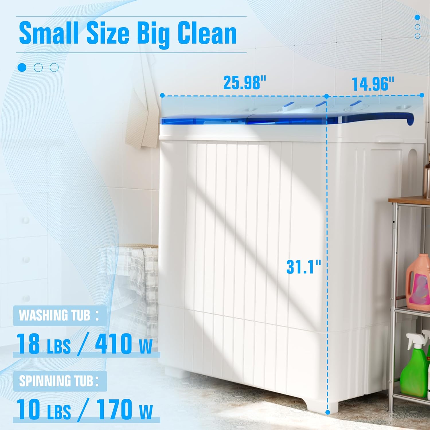 Greenvelly Portable Washing Machine, 28 Lbs Capacity Twin Tub Washing Machine, 18lbs Washer and 10lbs Spinner Combo, Compact Laundry Washer for Apartment,Camping, RVs and Dorms, Blue+White
