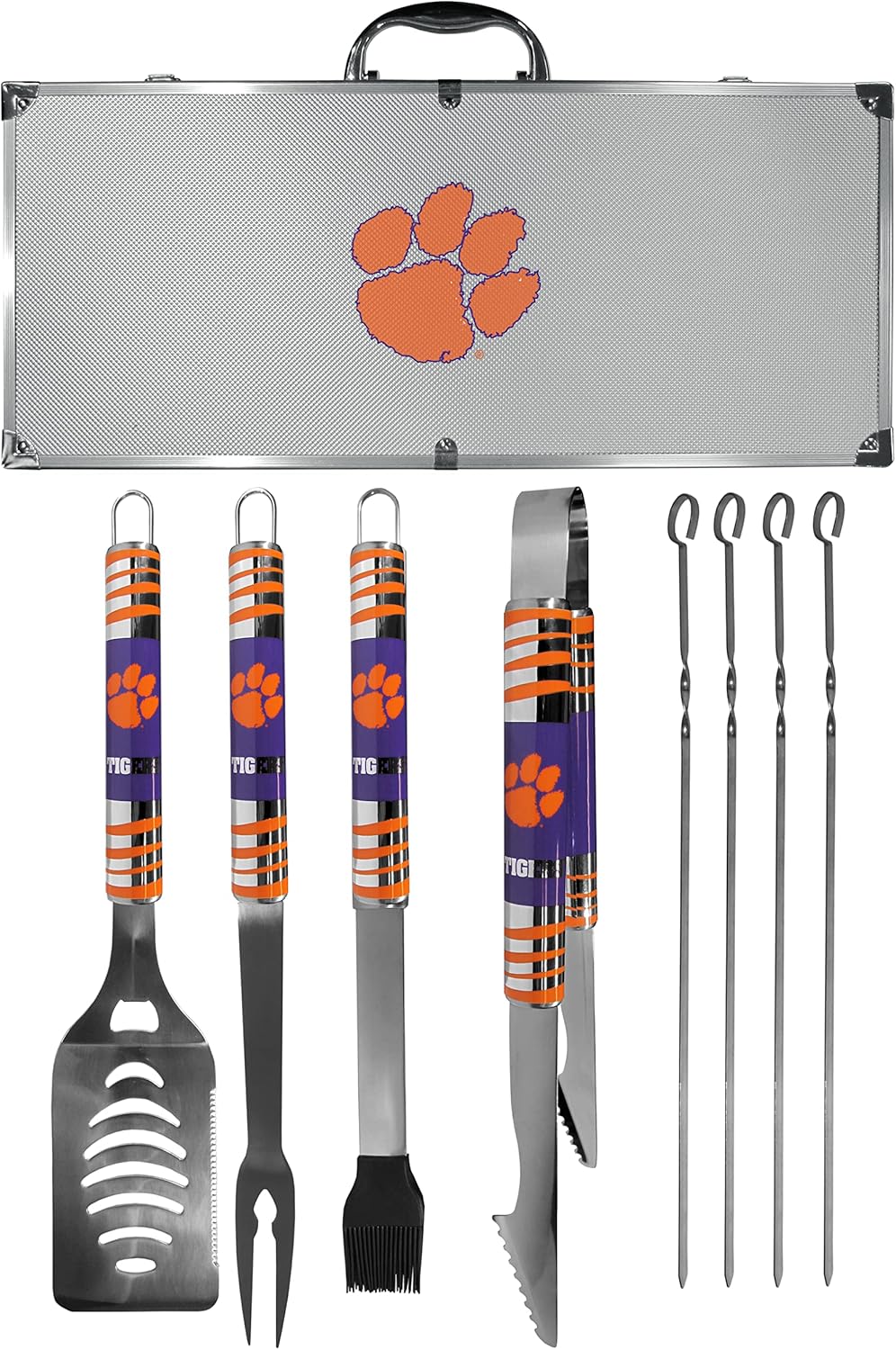 NCAA Siskiyou Sports Fan Shop Clemson Tigers Steel Tailgater BBQ Set w/Case 8 piece Gray