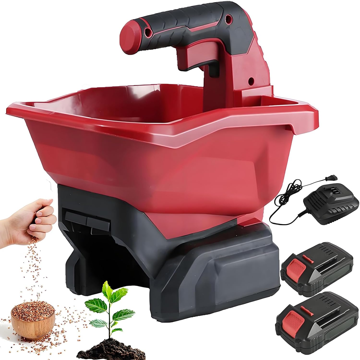 Cordless Grass Seed Spreader 3l, Handheld Fertiliser Spreader Lawn Feed Spreader 2000mah Battery Powered Salt Spreader, Variable Flow Rate,Adjustable Scatter Width (2xBattery)