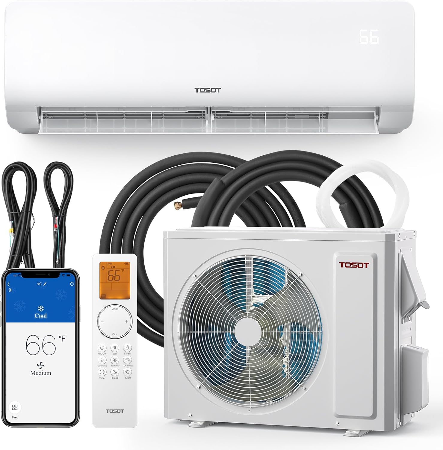 TOSOT 9,000 BTU Mini-Split Air Conditioner and Heating System, 20.5 SEER2 Wifi-Enabled Ductless Inverter AC Unit with 16ft Copper Line Set, Voice Controlled, 208-230V, Cosmo Series