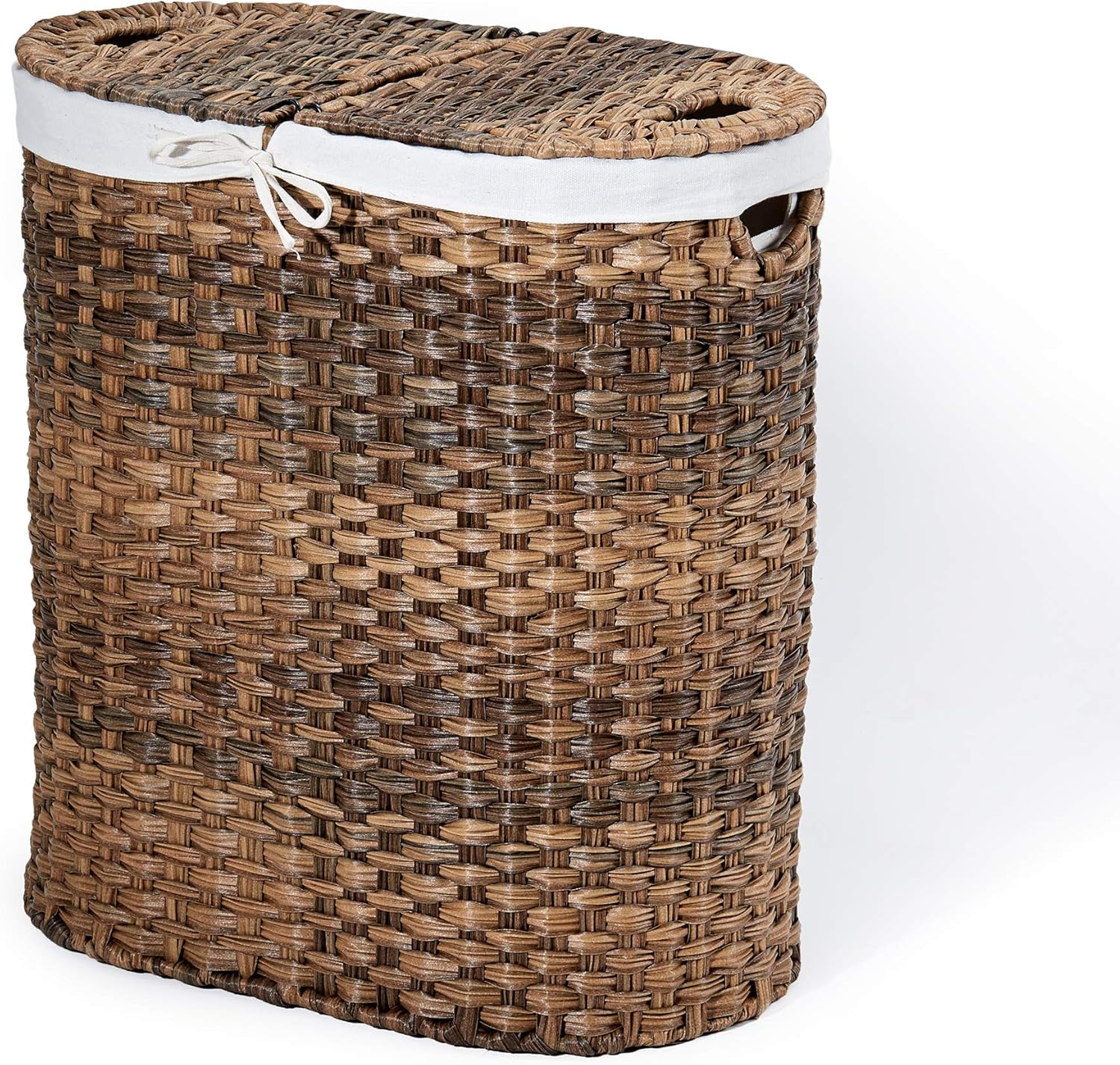 Seville Classics Premium Handwoven Portable Laundry Bin Basket with Carrying Handles, Household Storage for Clothes, Linens, Sheets, Mocha Brown, Oval Hamper