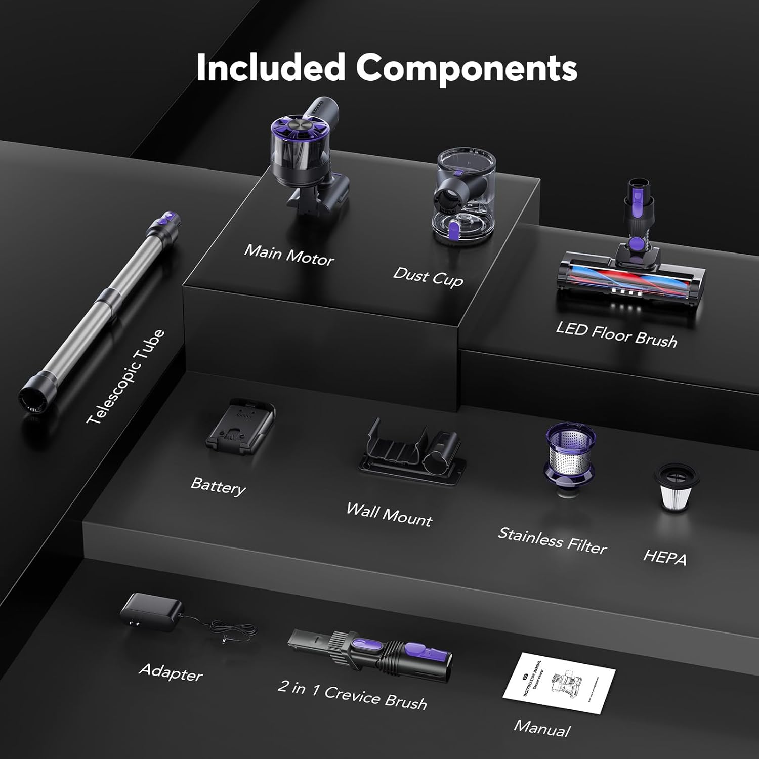 Cordless Vacuum Cleaner for Home, 80,000PRM Powerful 4 in 1 Lightweight Stick Vacuum with 2 Adjustable Suctions, Max 40 Mins Runtime, 2600mAh Rechargeable Vacuum Cleaners (Onion Purple)