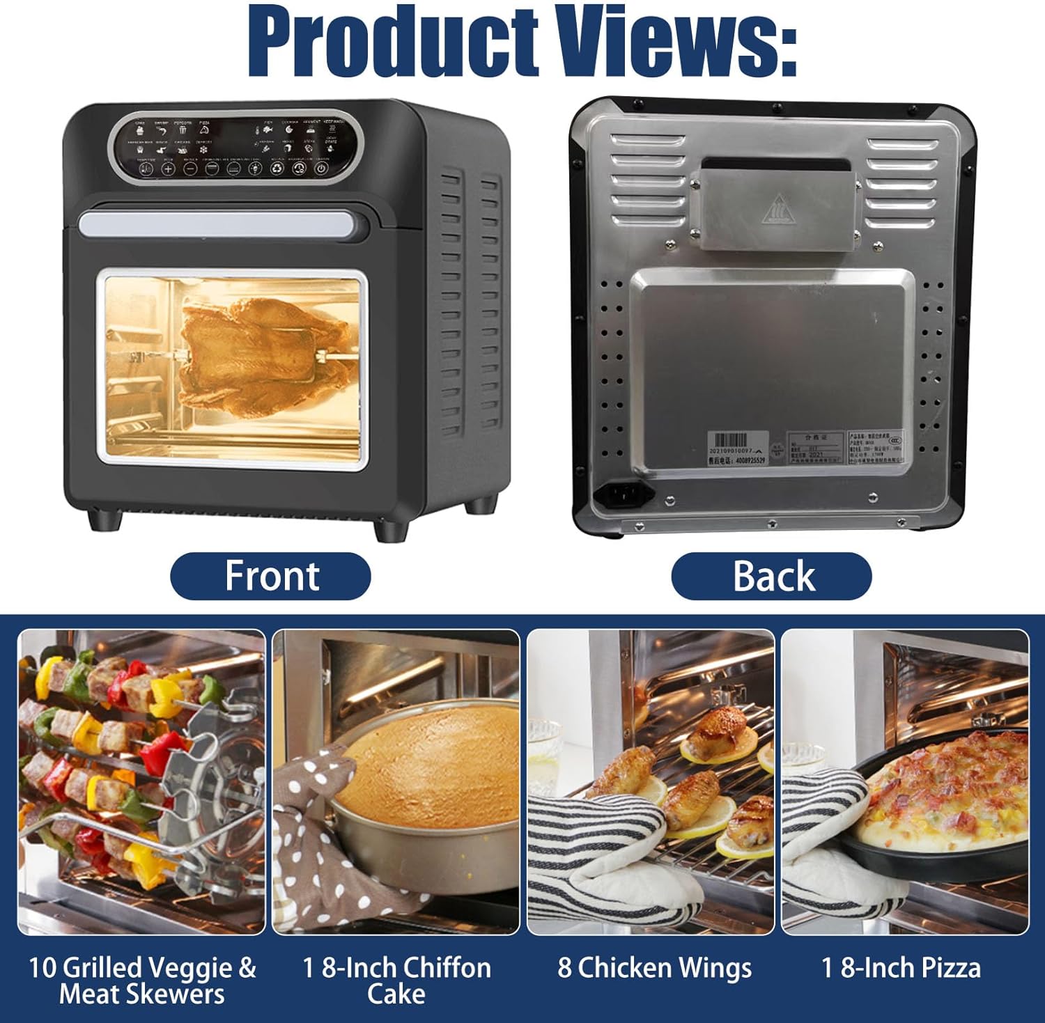 Air Fryer Toaster Oven, Countertop Convection Oven - 1700W Stainless Steel 950 Cubic Inches with Large Capacity, 24 Cooking Functions & Digital Controls for Baking, Roasting, Broiling, Reheating