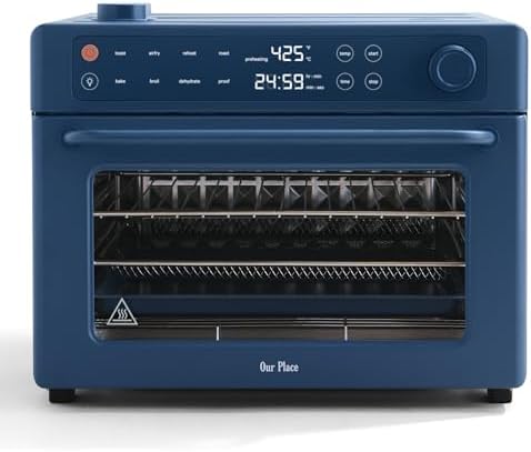 Our Place Large Wonder Oven | 6-in-1 Stainless Steel Air Fryer Toaster Oven Combo with Basket, Rack, Pan & Tray | 3-Rack, 32 QT, Large Capacity - Toast, Roast, Bake, Reheat, Broil & Steam | Blue Salt