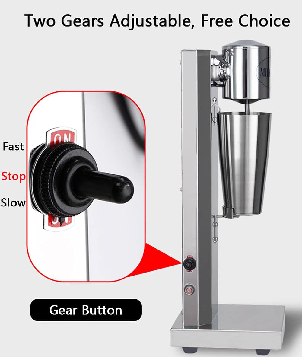 180W Milkshake Machine Commercial Stainless Steel Electric Milk Shake Maker Drink Mixer 2-Speed Smoothie Milk Ice Cream Blender with 800ML Cup (Single Head)