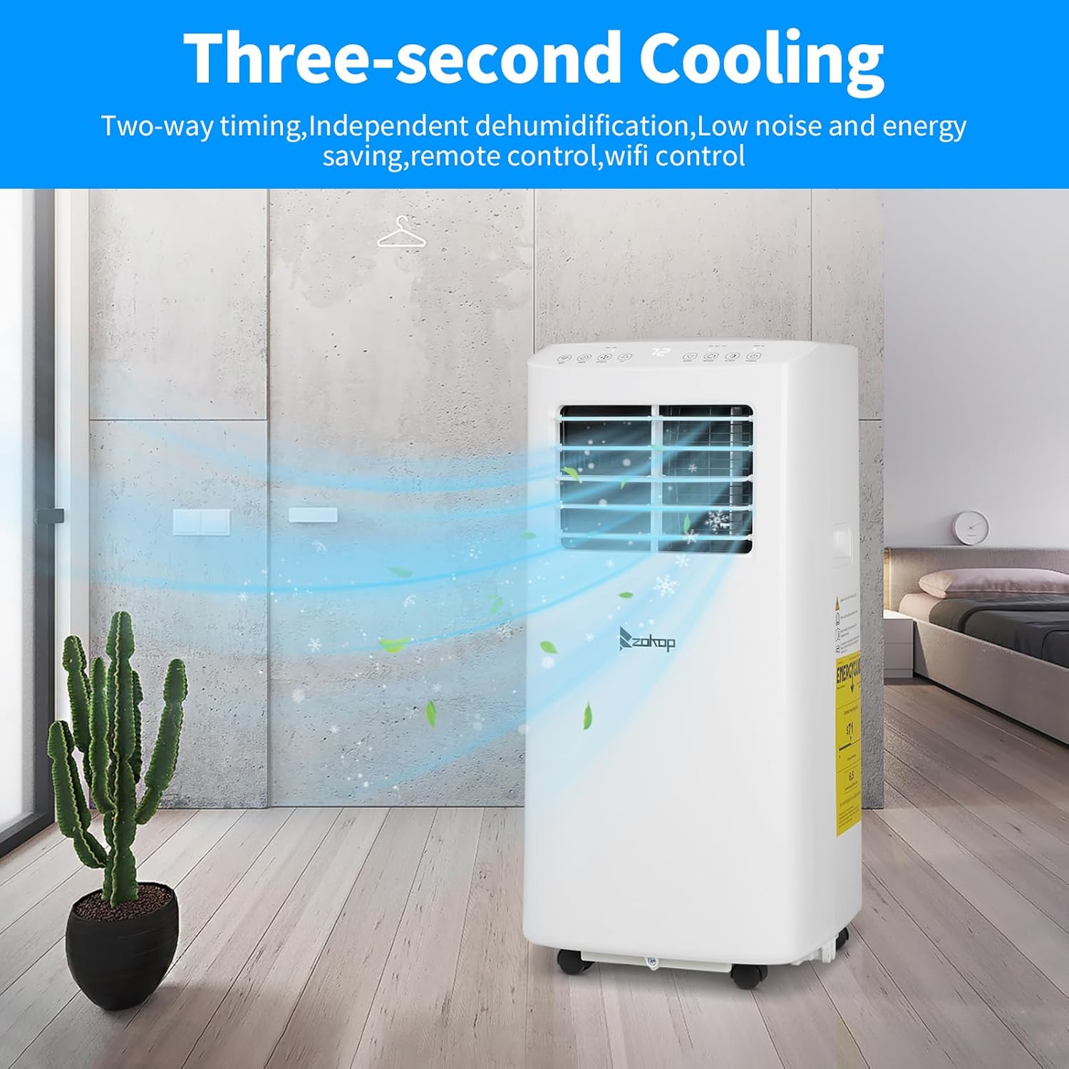 Winado Portable Air Conditioners 8000 BTU for Room Up to 200 Sq.Ft, 3-in-1 WiFi Portable AC Units with Remote Control/24Hrs Timer/Smart Memory, Air Cooler for Garage/Office/Bedroom