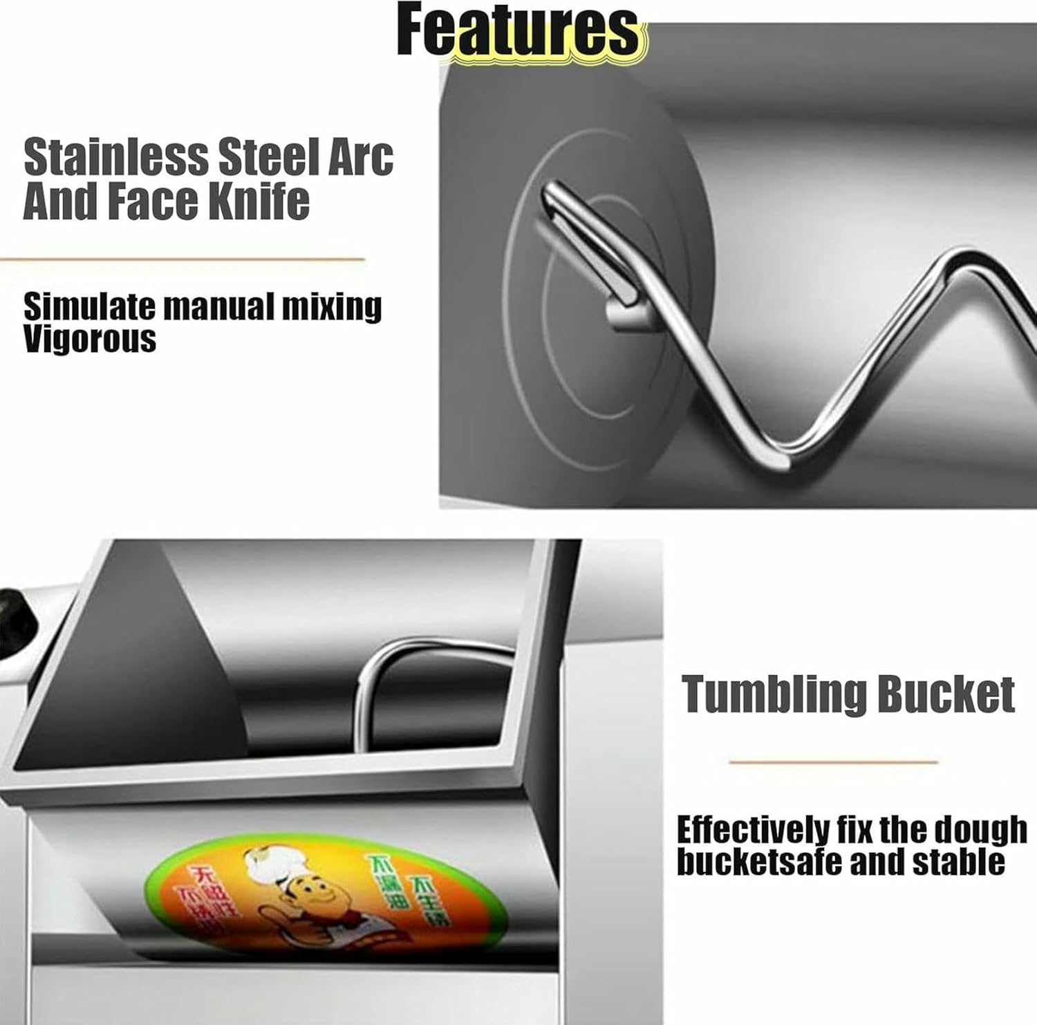 Commercial Kneader, 1500 W Electric Blender, Flour Kneader, Automatic Stainless Steel Flour Blender Of 75 Kg/h, With Timing Function, Easy To Clean