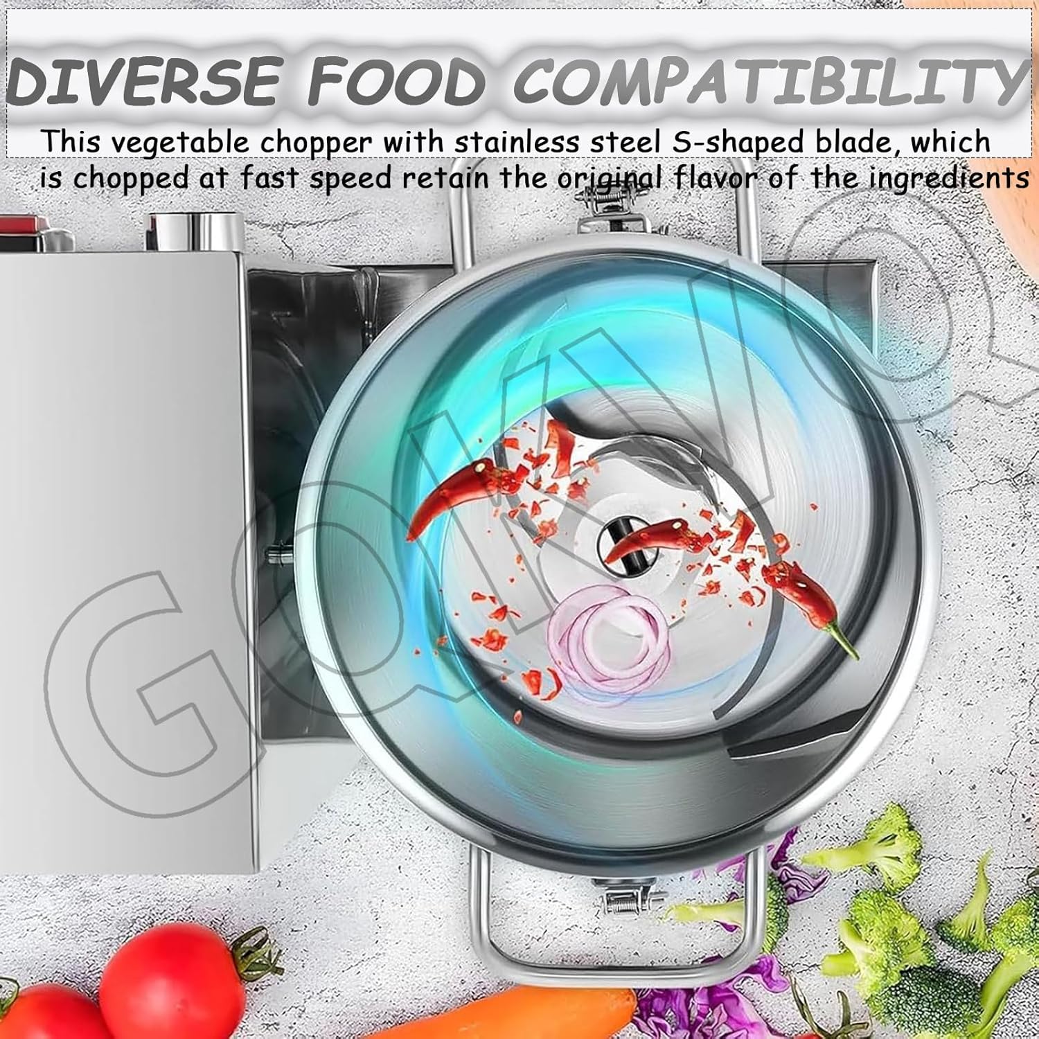 1800w Stainless Steel Electric Vegetable Blender Cutter,6/9L, Adjustable Speed for Fruits Grains Peanut Ginger Garlic B-HR-9L