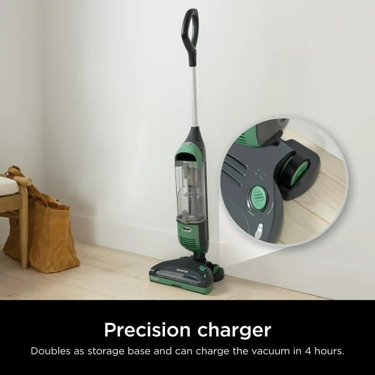 Shark SV1114 Rotator Freestyle Upright Bagless Cordless Stick Vacuum with Precision Charging Dock for Carpet, Hard Floor and Pet with XL Dust Cup and 2-Speed Brushroll, Green/Grey (Renewed)