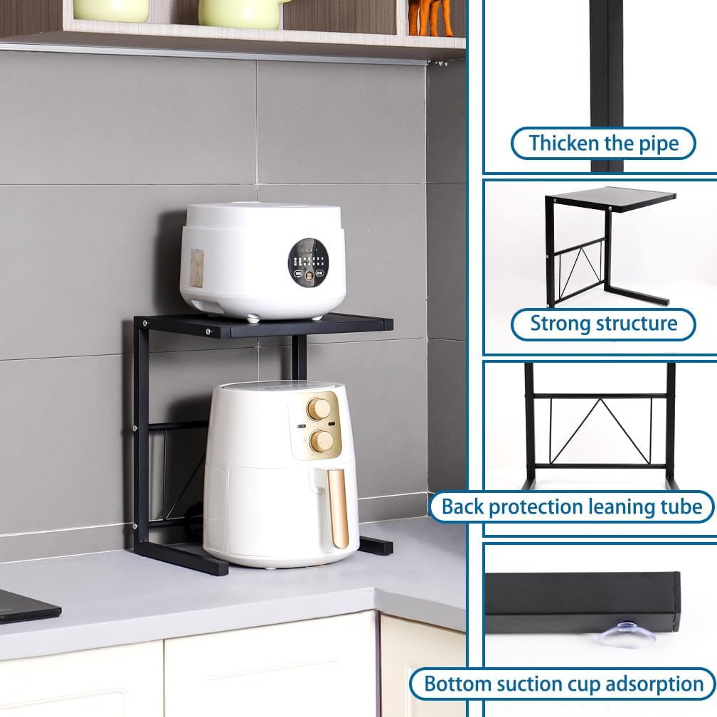 Hershii Small Appliance & Air Fryer Storage Rack Metal Microwave Oven Shelf Stand Kitchen Counter Organizer for Rice Cooker Seasoning Bottles Toaster Tableware - Black