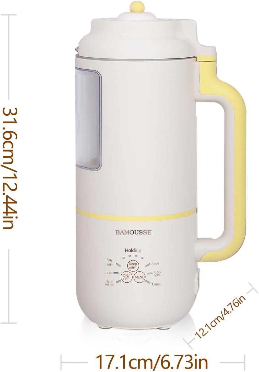 Bamousse Electric Oat Milk Maker, White, Automatic Plant Based Milk Machine, Countertop Blender with Display Window