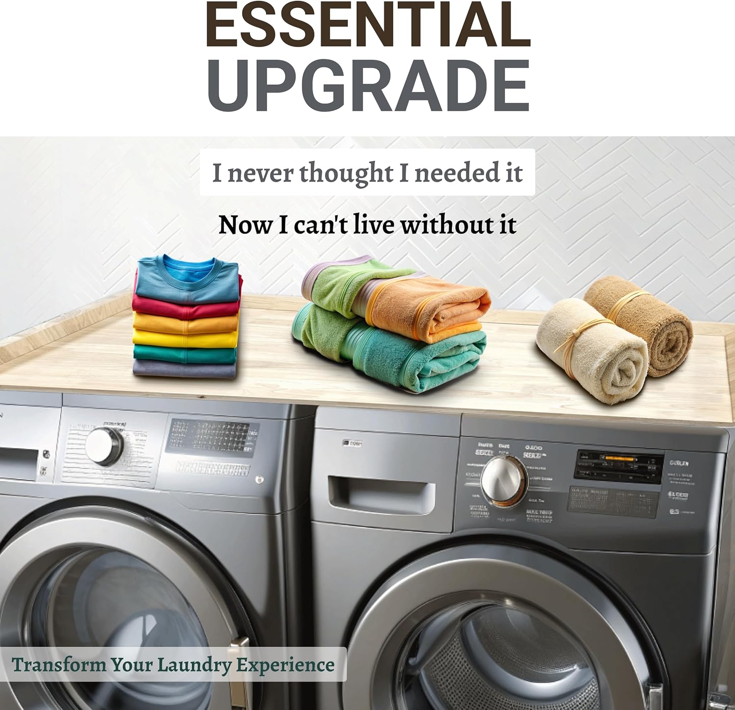 Skywin Washer Dryer Countertop 54 x 30 Inches, Single Real Solid Wood Butcher Block (Unfinished Plain Wood Surface) for One Unit Only (Washer or Dryer), Countertop Over Laundry Machine