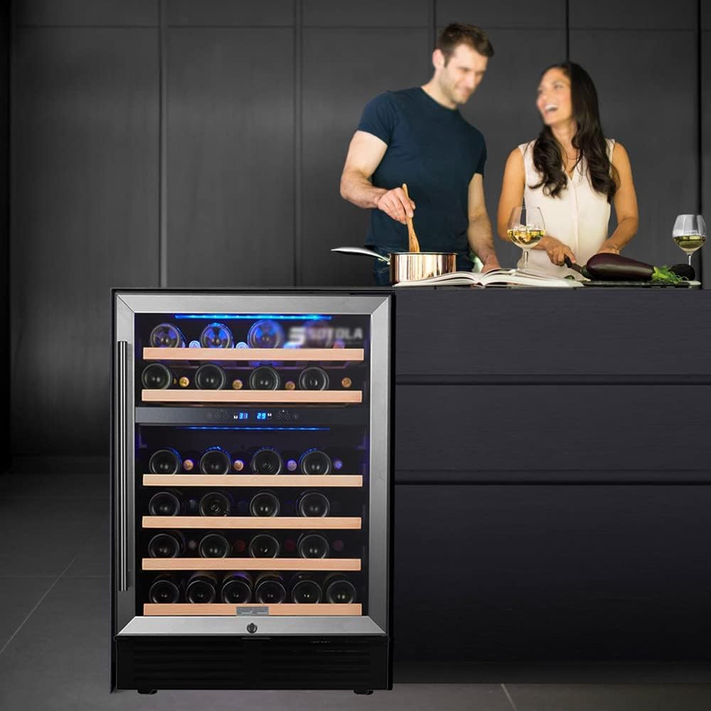24 Inch 46 Bottle Wine Cooler Cabinet Beverage Fridge,Dual Zone Built-in and Freestanding Wine Cellars,41°F-68°F Digital Temperature Control,with Adva