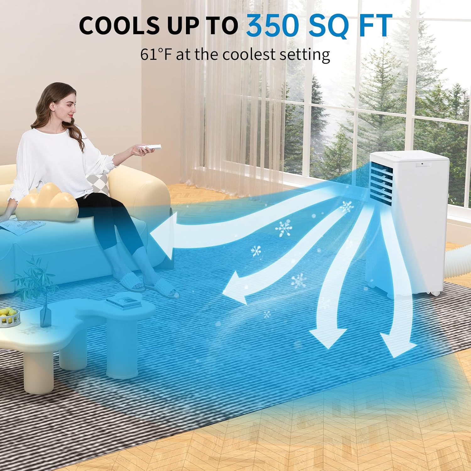8,000 BTU Portable Air Conditioner, 3-In-1 AC Unit with Cooling, Dehumidifier, Fan Function, Compact Standing Air Conditioner for Room Up to 350 Sq. Ft. with Remote and Window Kit, White