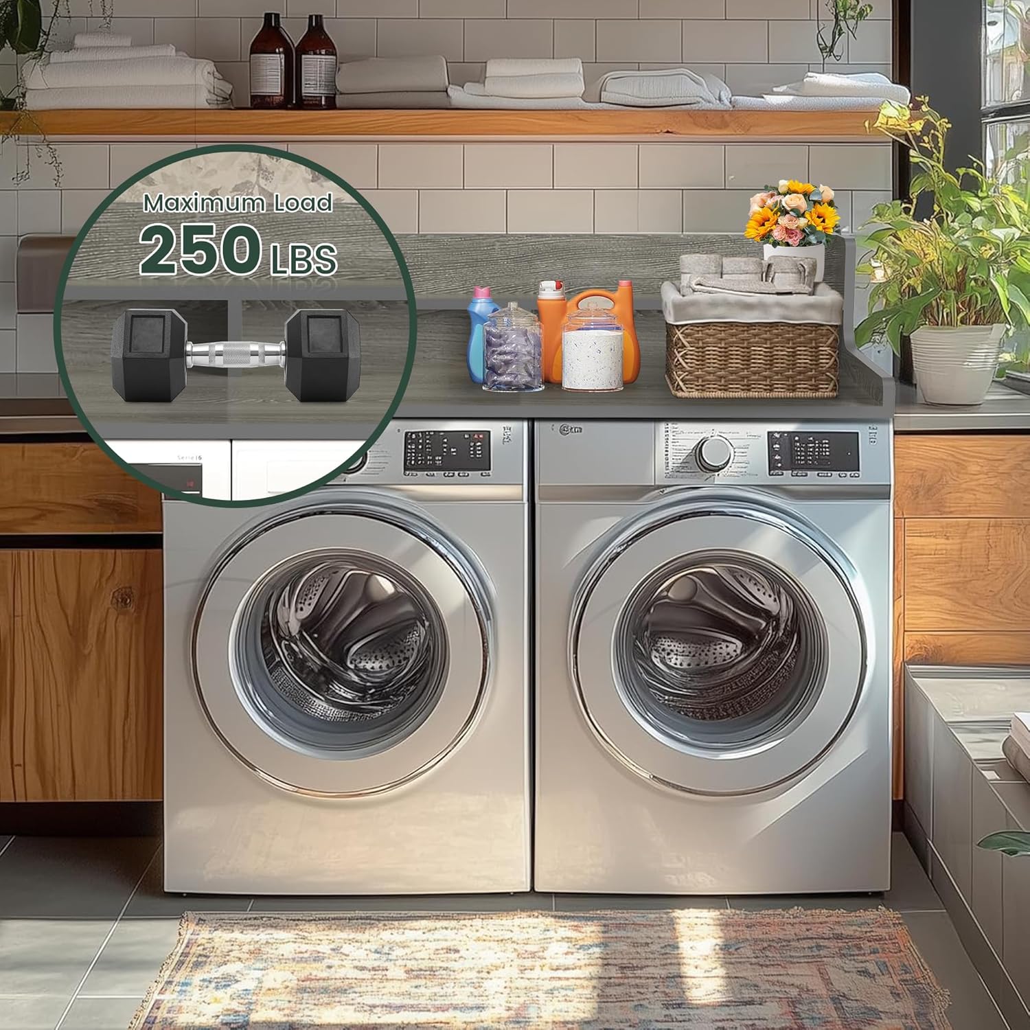 Washer Dryer Countertop with 2-Tier Shelf, 3