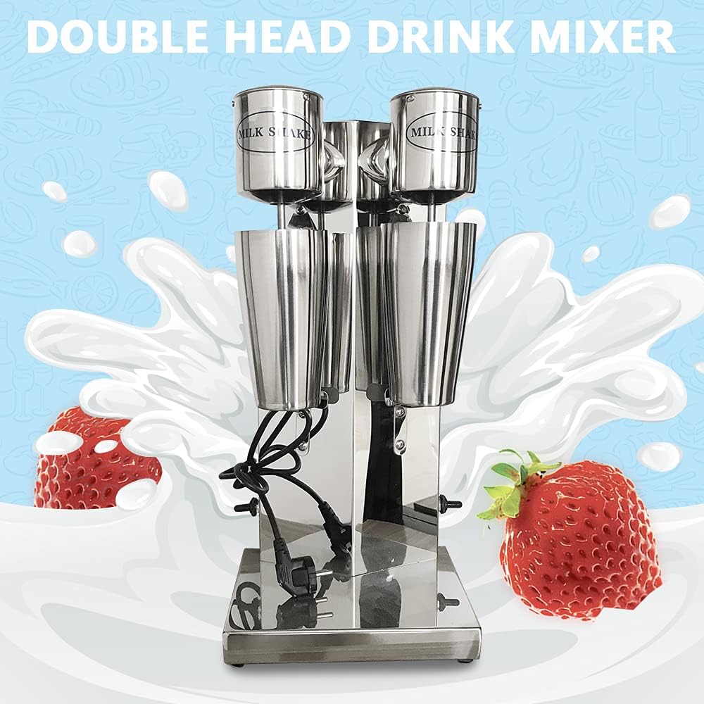 Professional Commercial Blender, Stainless Steel Milk Shake Machine, Double-head Drink Mixer, 110V Food Processing Blender, Milkshake Blender, Self-Cleaning Professional Blender
