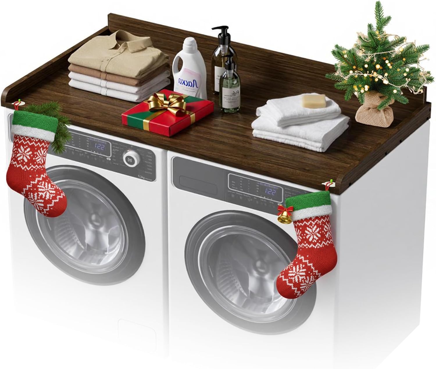 COOLBEBE Washer Dryer Countertop, Wood Washer Dryer Topper with Edge, 54